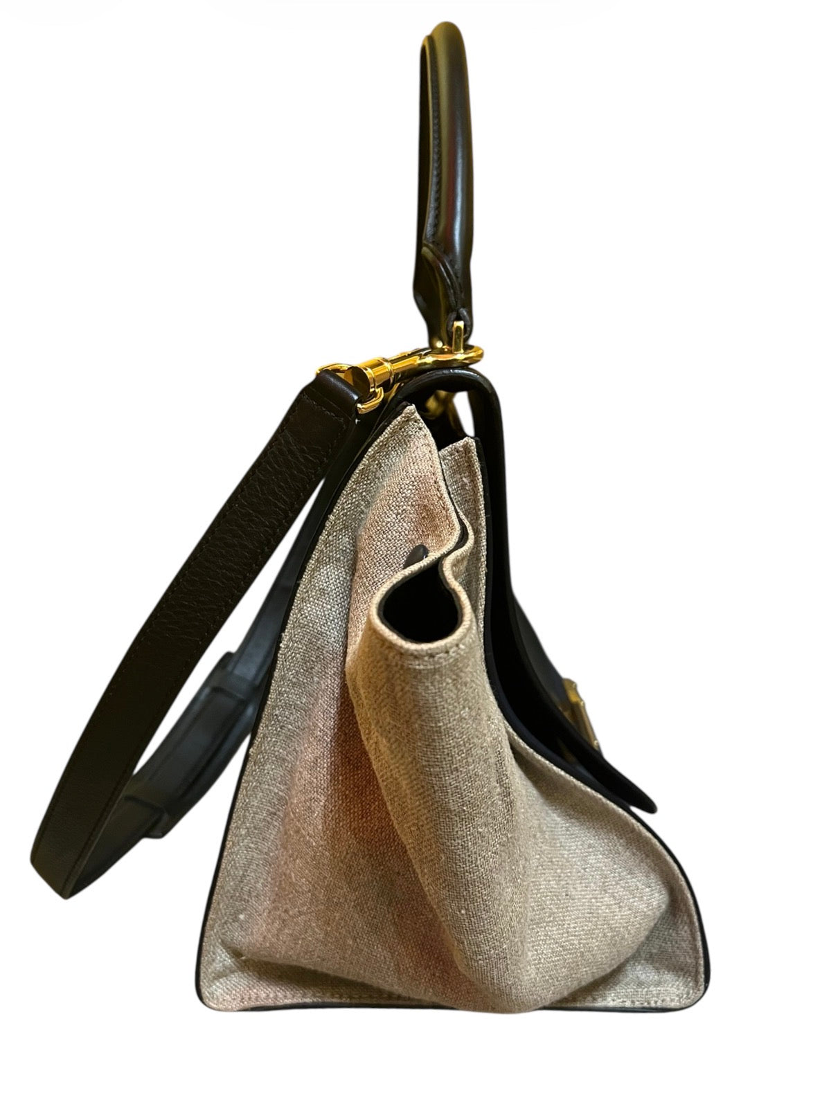 Céline Trapeze Beige and Blue Leather and Fabric Handbag