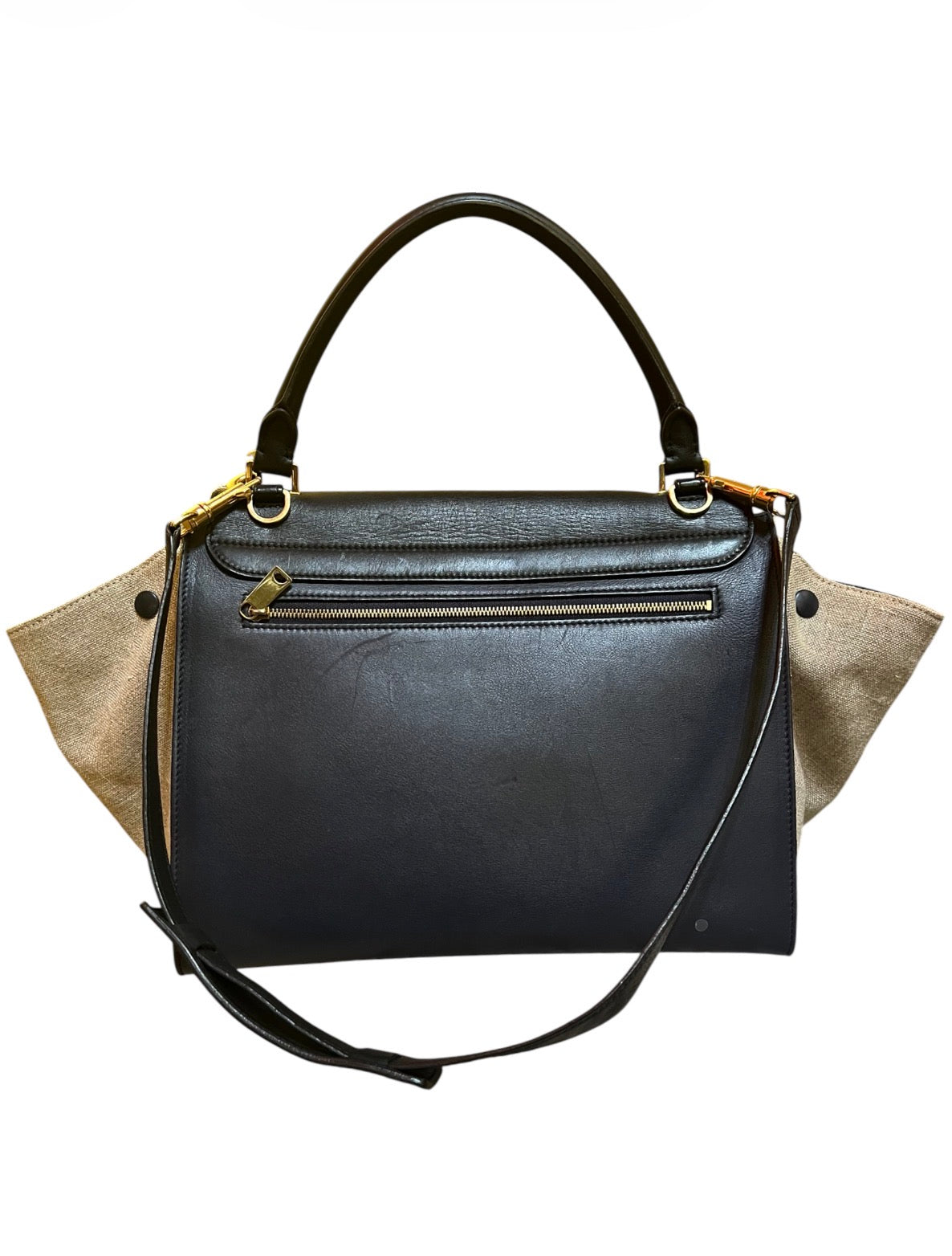Céline Trapeze Beige and Blue Leather and Fabric Handbag
