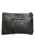 Balenciaga Gray Leather Clutch Bag with Multiple Pockets