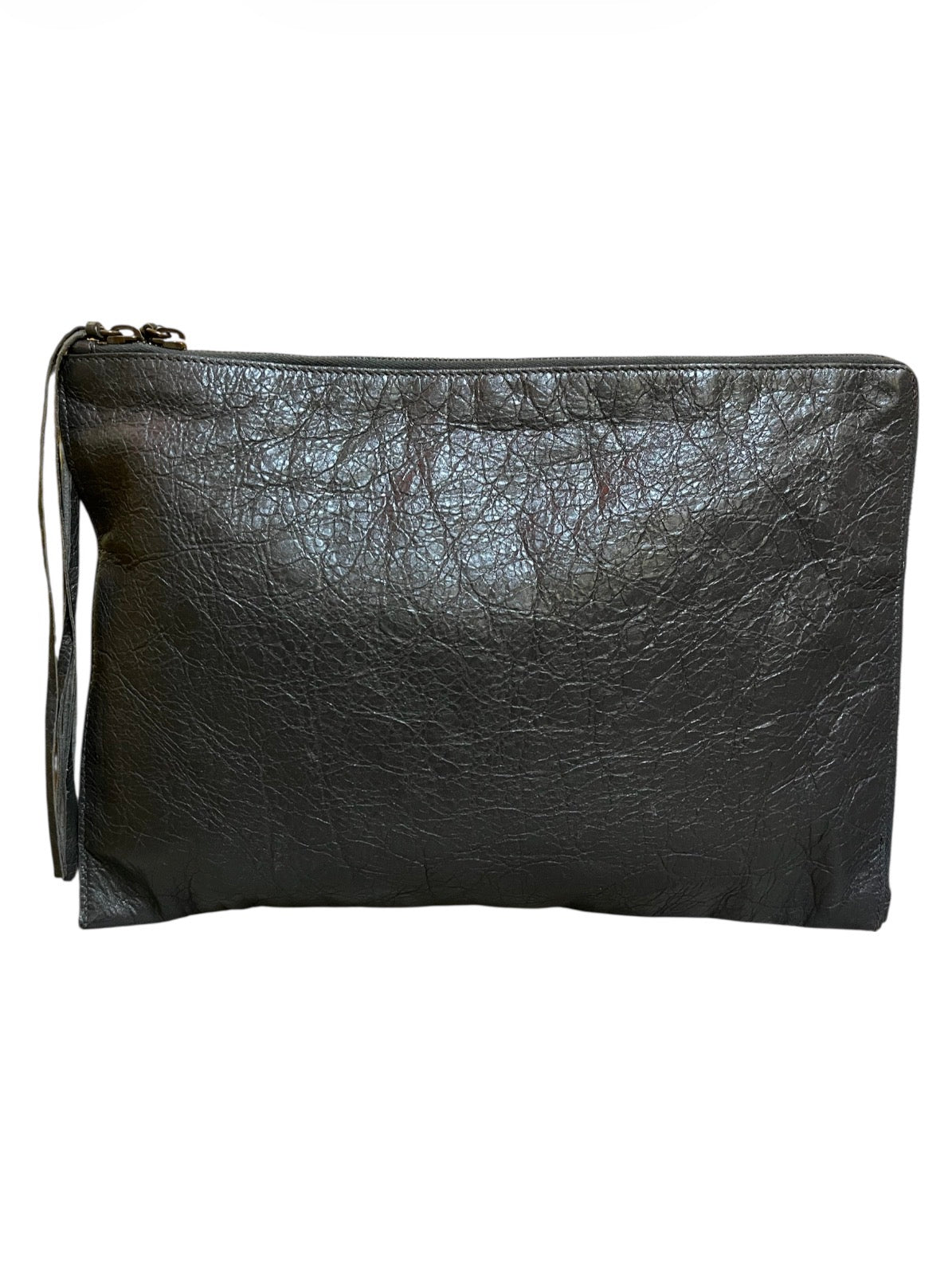 Balenciaga Gray Leather Clutch Bag with Multiple Pockets