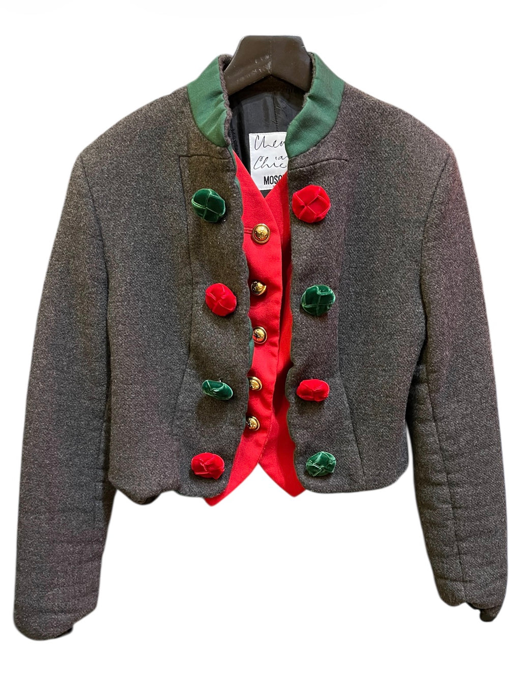 Moschino Wool Jacket in Gray, Green, and Red&nbsp;