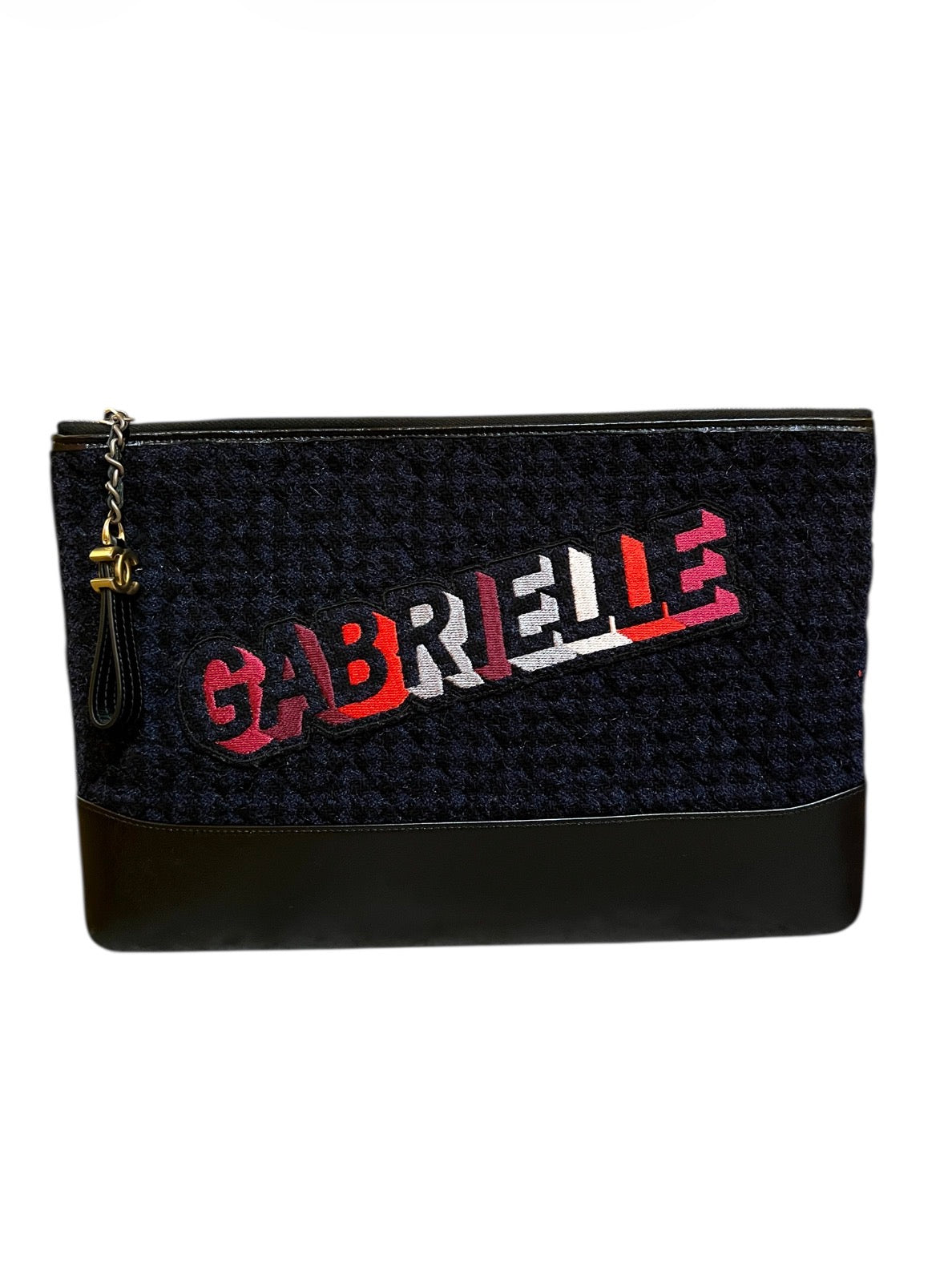 2017 Chanel Clutch in Midnight Blue Tweed with Gabrielle Logo on the Front