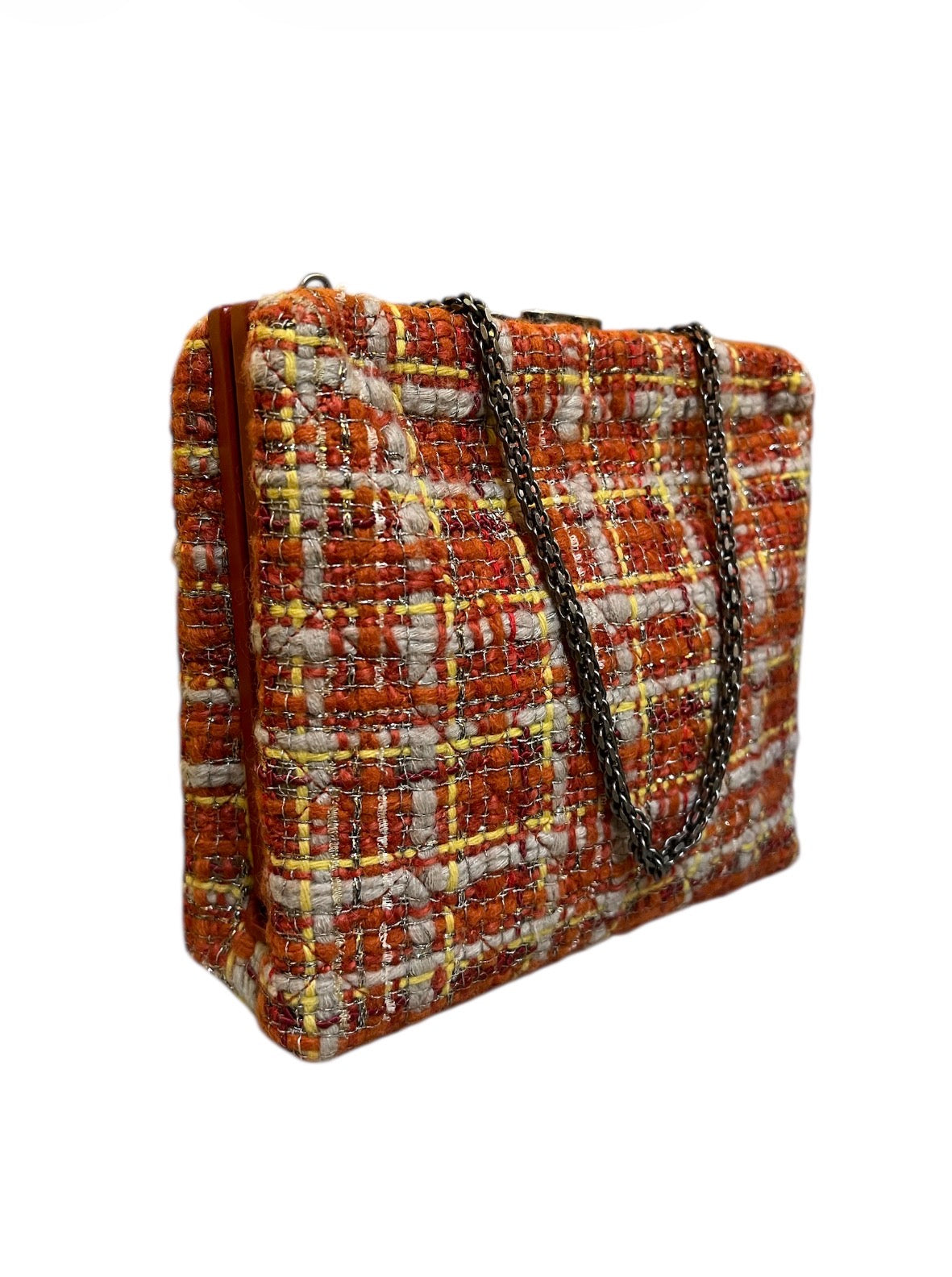 2017 Chanel Orange and Beige Tweed Shoulder Bag