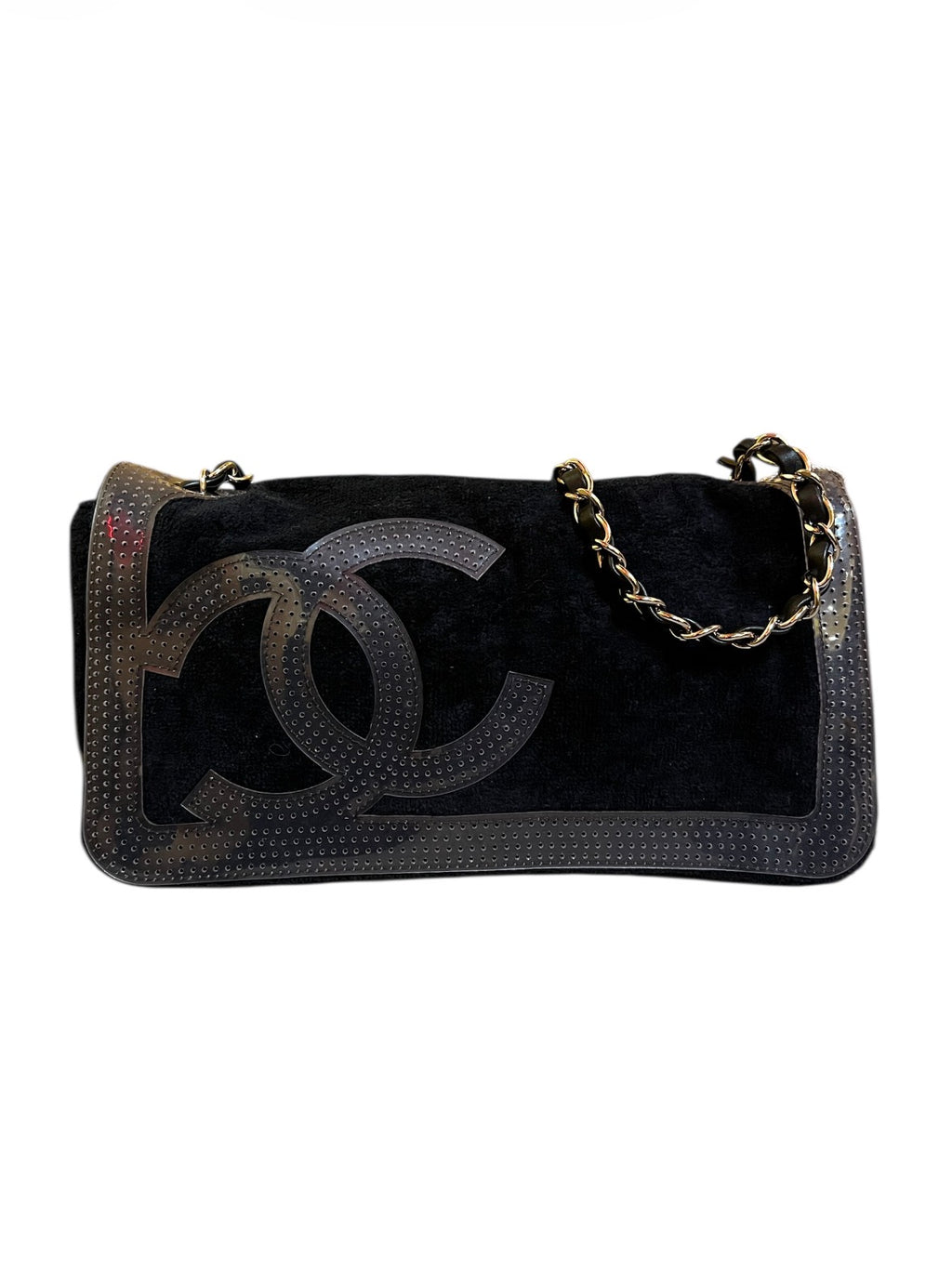 2008 Chanel Handbag in Midnight Blue Epongeai with CC Logo on the Front