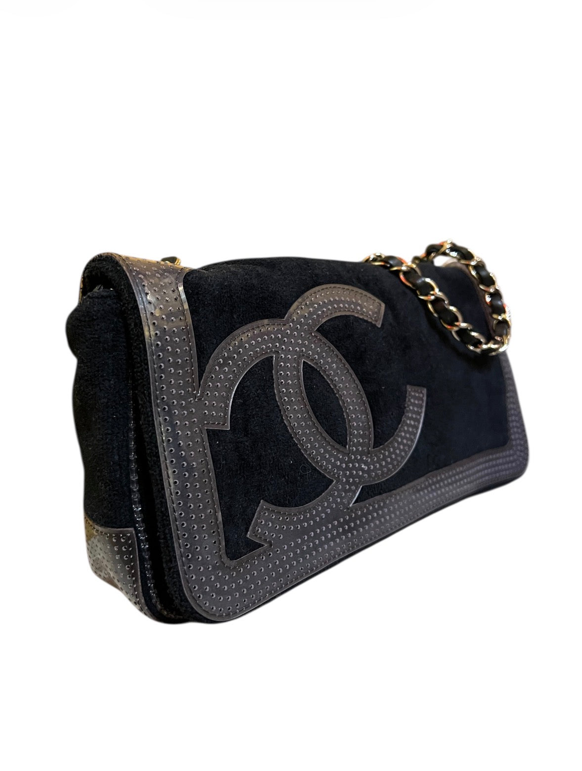 2008 Chanel Handbag in Midnight Blue Epongeai with CC Logo on the Front