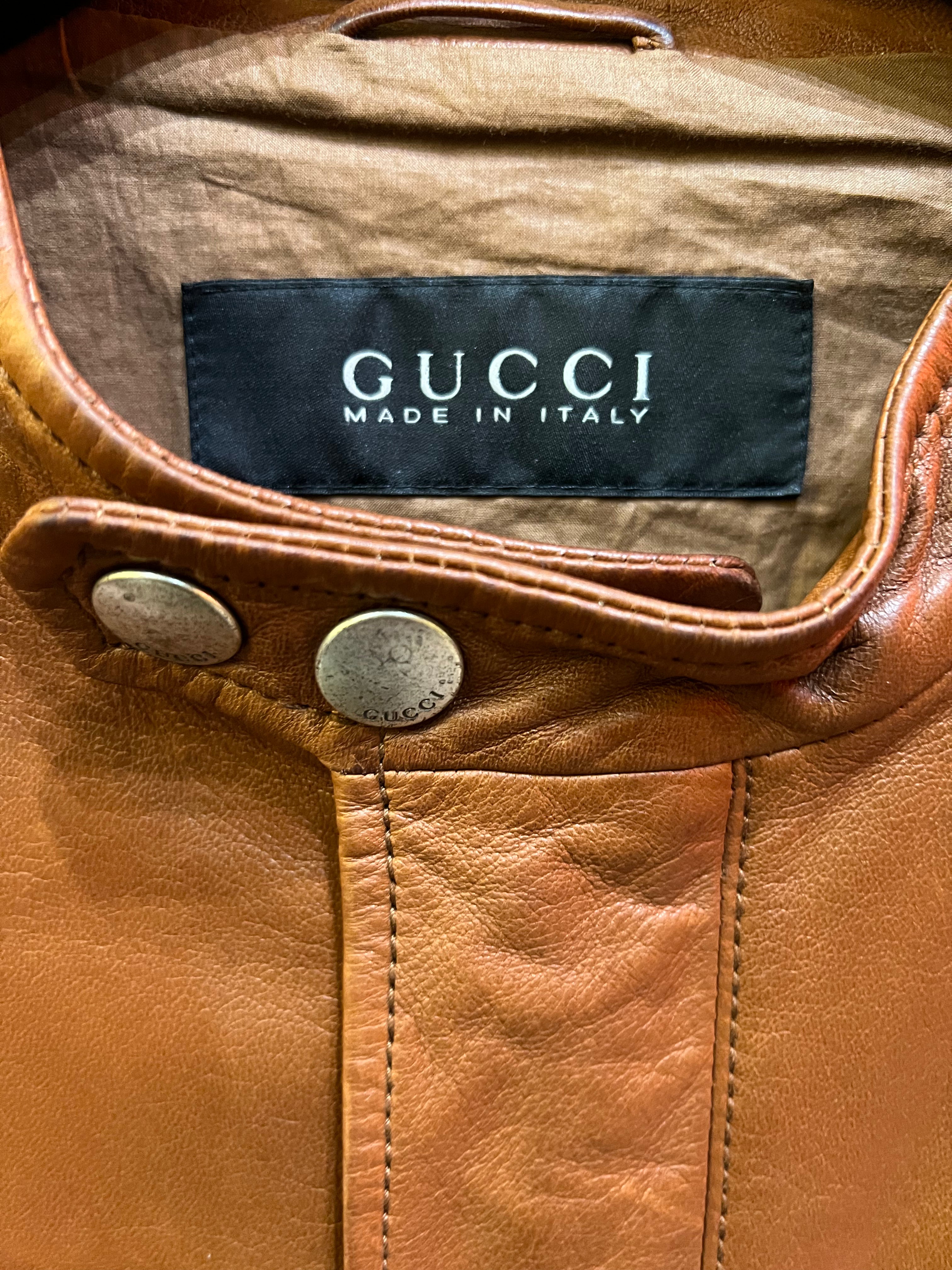 Brown and Beige Gucci Casual  Leather Jacket