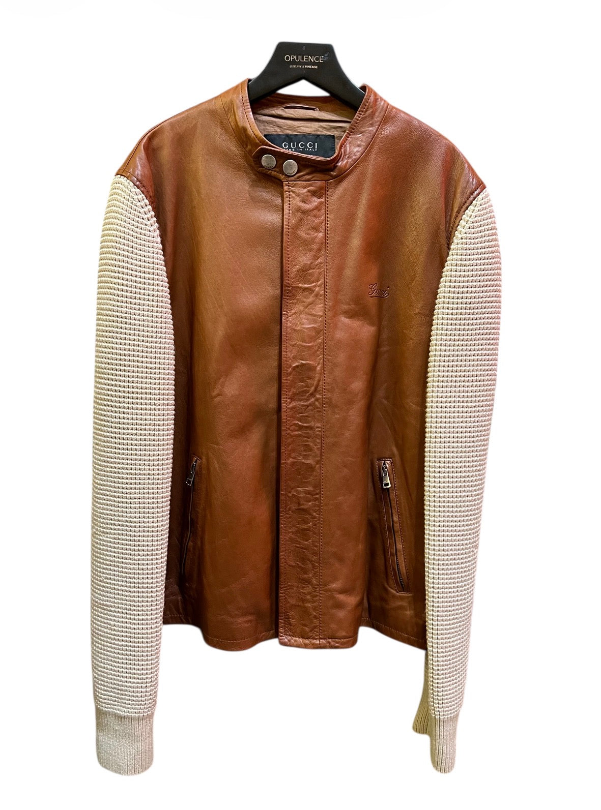 Brown and Beige Gucci Casual  Leather Jacket