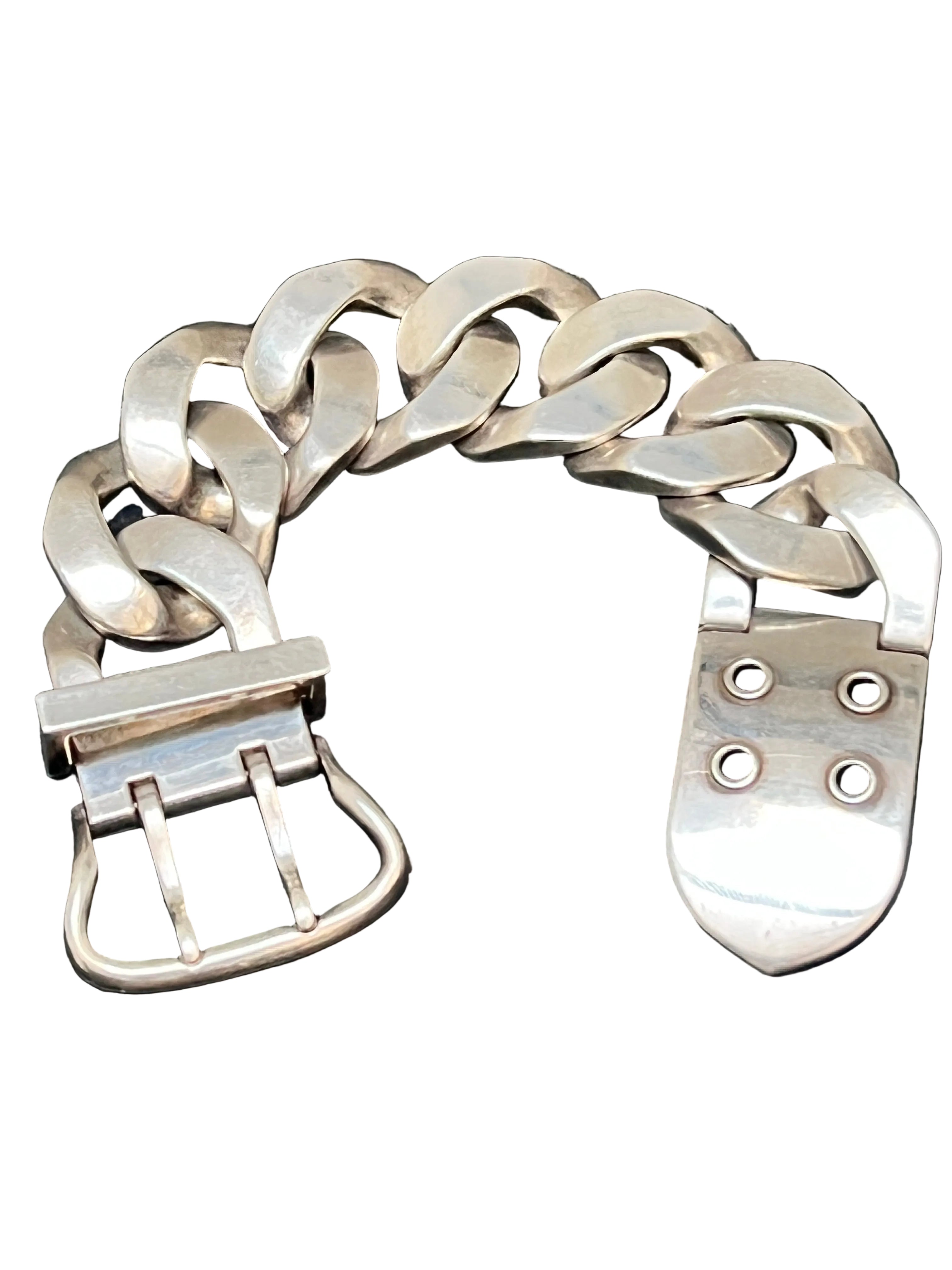 Vintage Hermes Boucles Sellier Sterling Silver Chain Bracelet