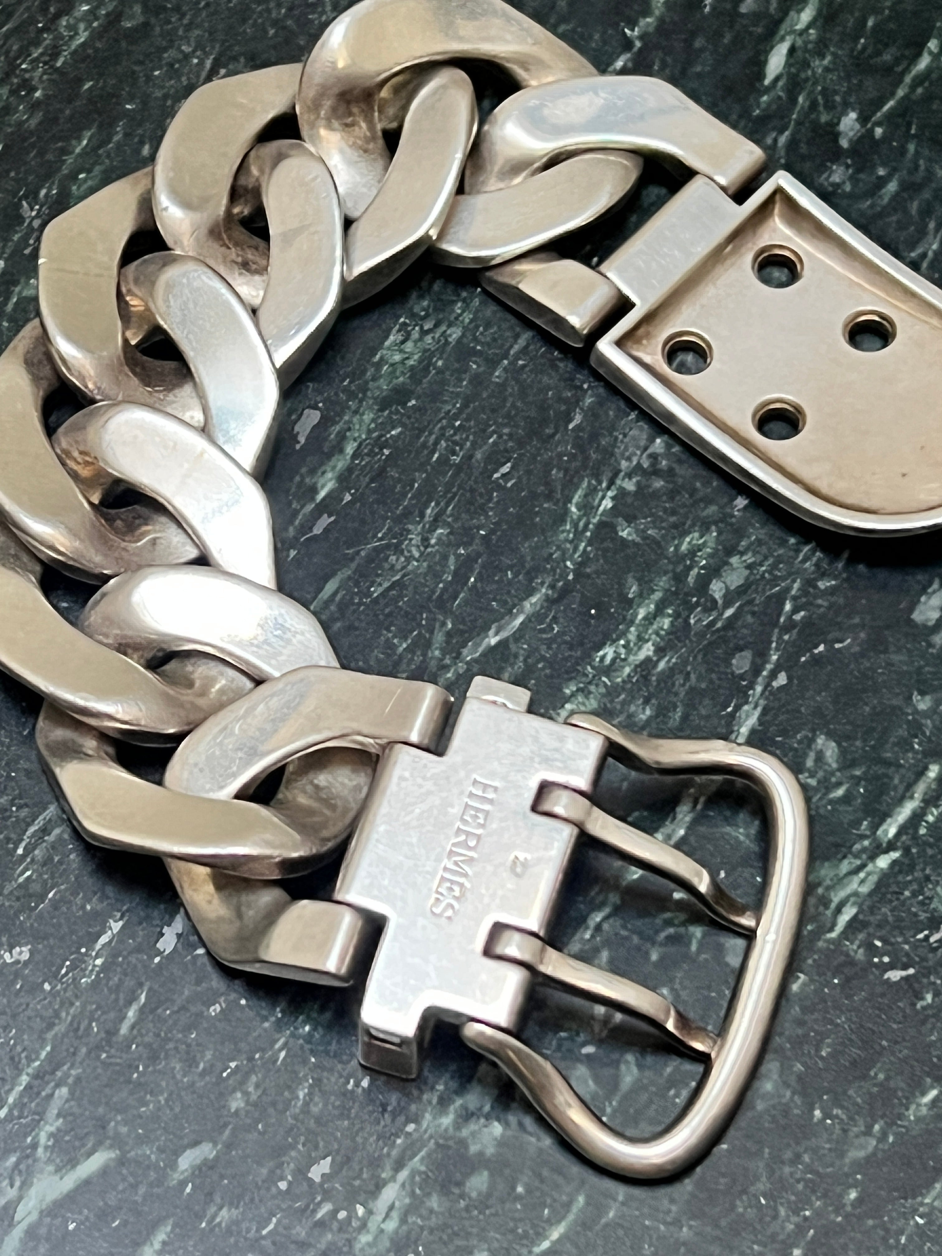 Vintage Hermes Boucles Sellier Sterling Silver Chain Bracelet