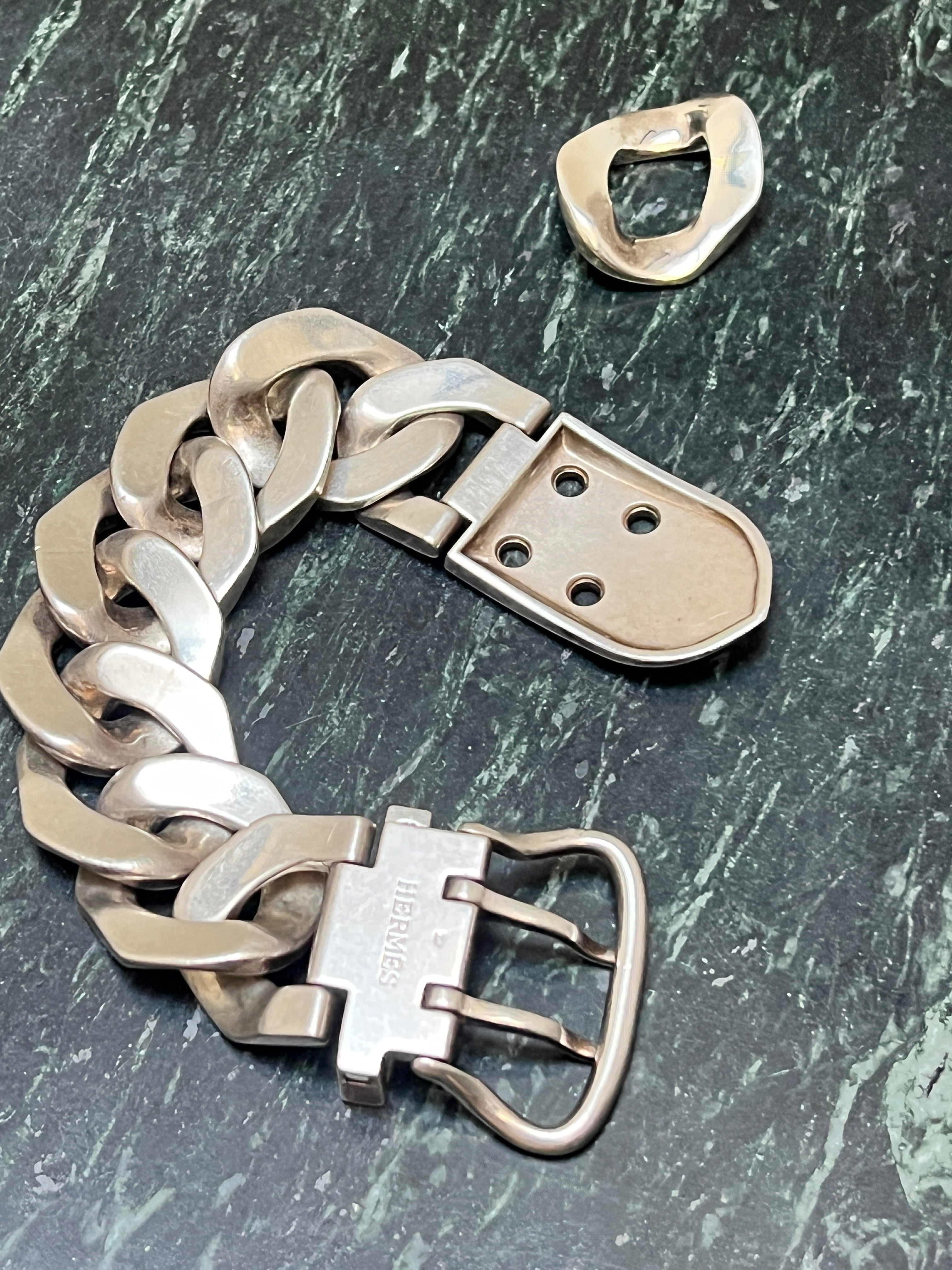 Vintage Hermes Boucles Sellier Sterling Silver Chain Bracelet