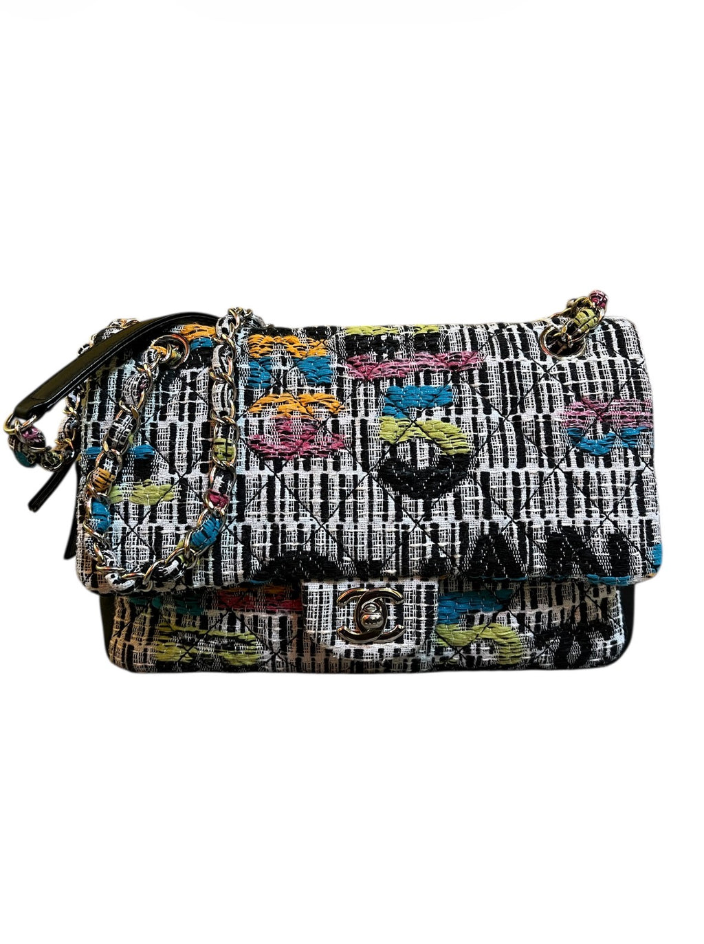 2015 Chanel Multicolor Handbag in Fabric and Black Leather