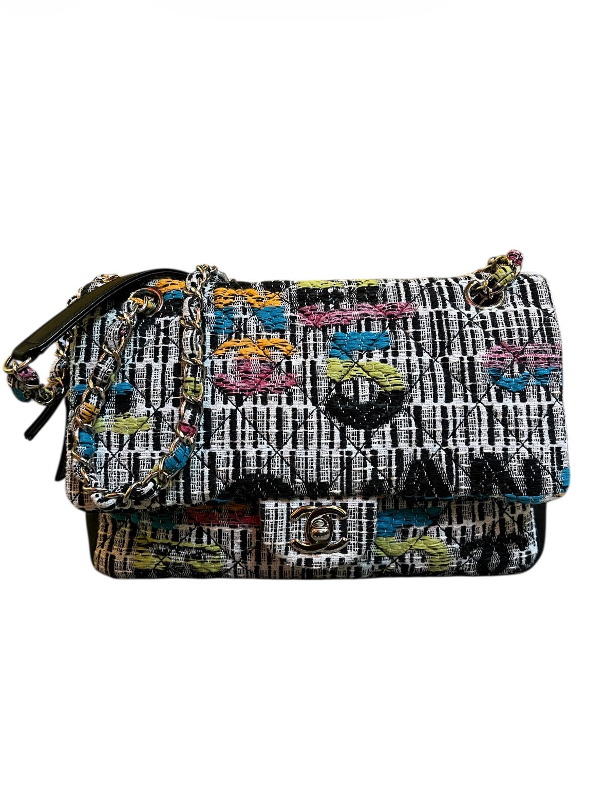 2015 Chanel Multicolor Handbag in Fabric and Black Leather