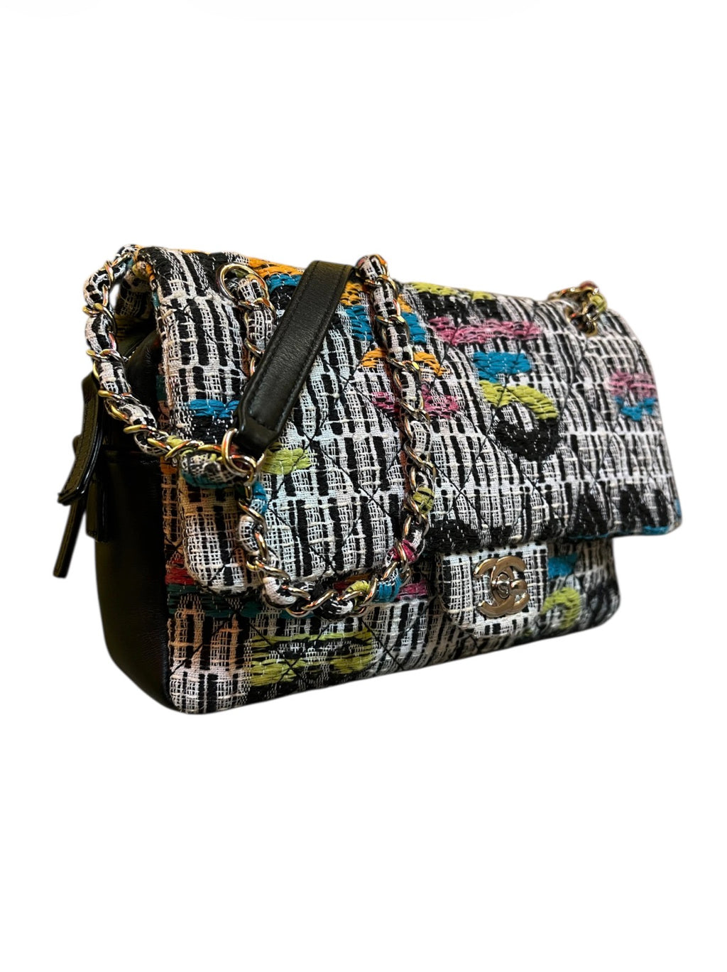 2015 Chanel Multicolor Handbag in Fabric and Black Leather