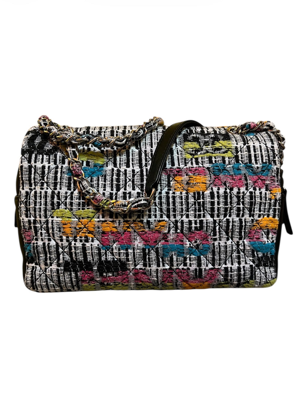 2015 Chanel Multicolor Handbag in Fabric and Black Leather