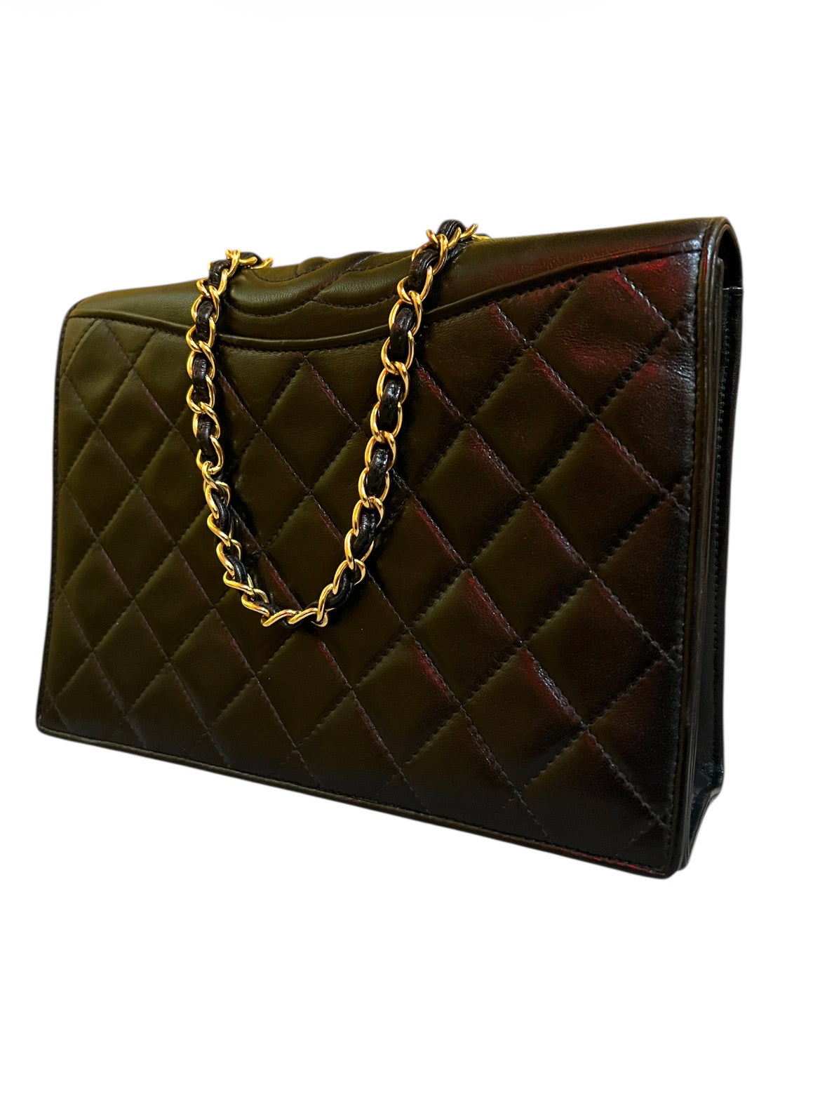 1989 Chanel Black Quilted Leather Shoulder Bag
