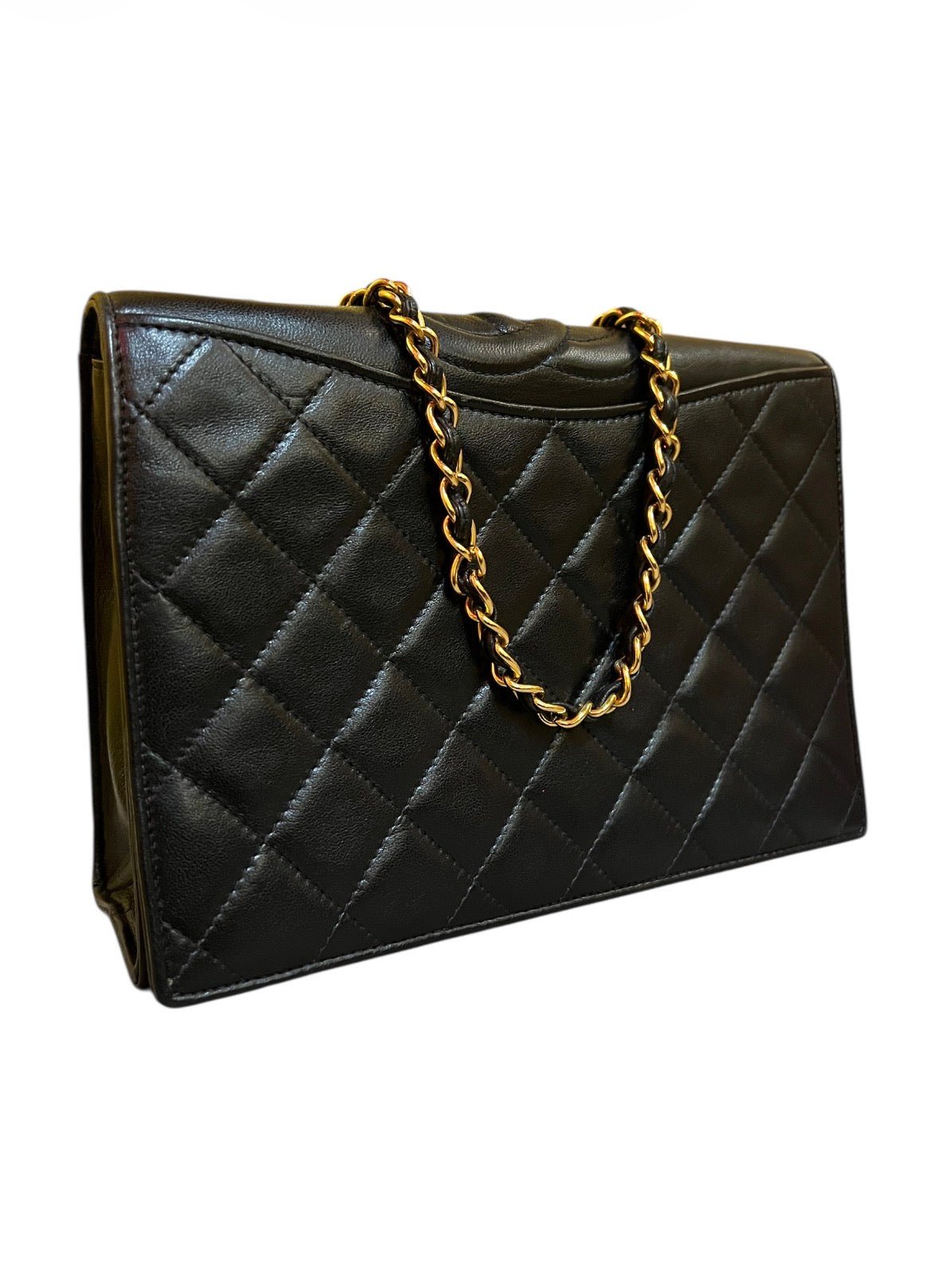 1989 Chanel Black Quilted Leather Shoulder Bag