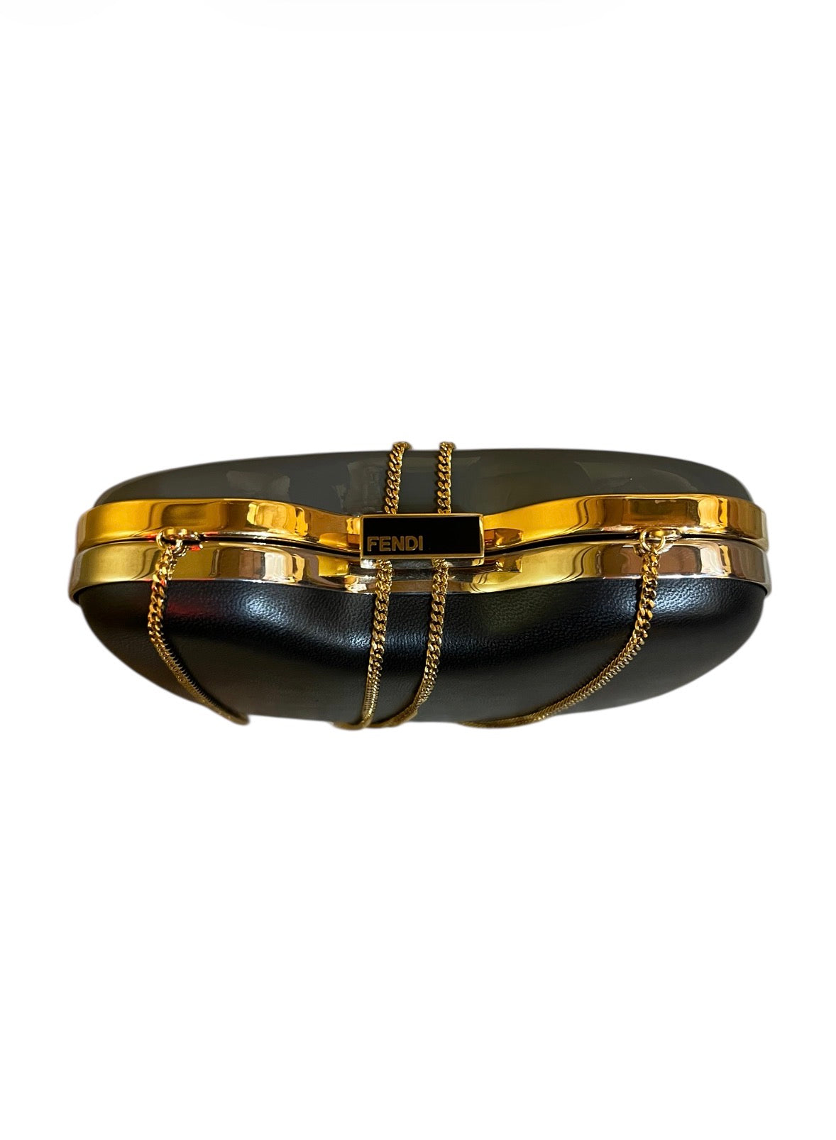 Fendi Shoulder Bag in Black and Gray Leather with Gold Chain