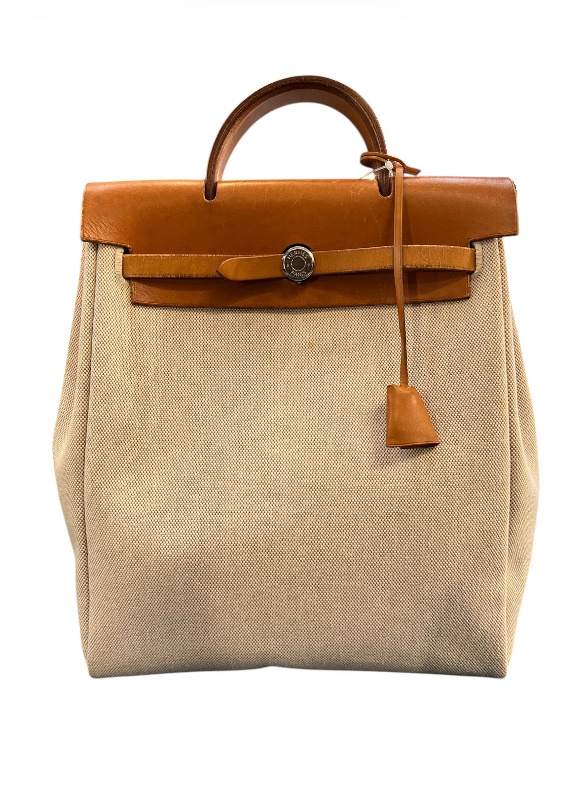 Hermès Herbag GM Backpack in Beige and Brown Canvas and Leather