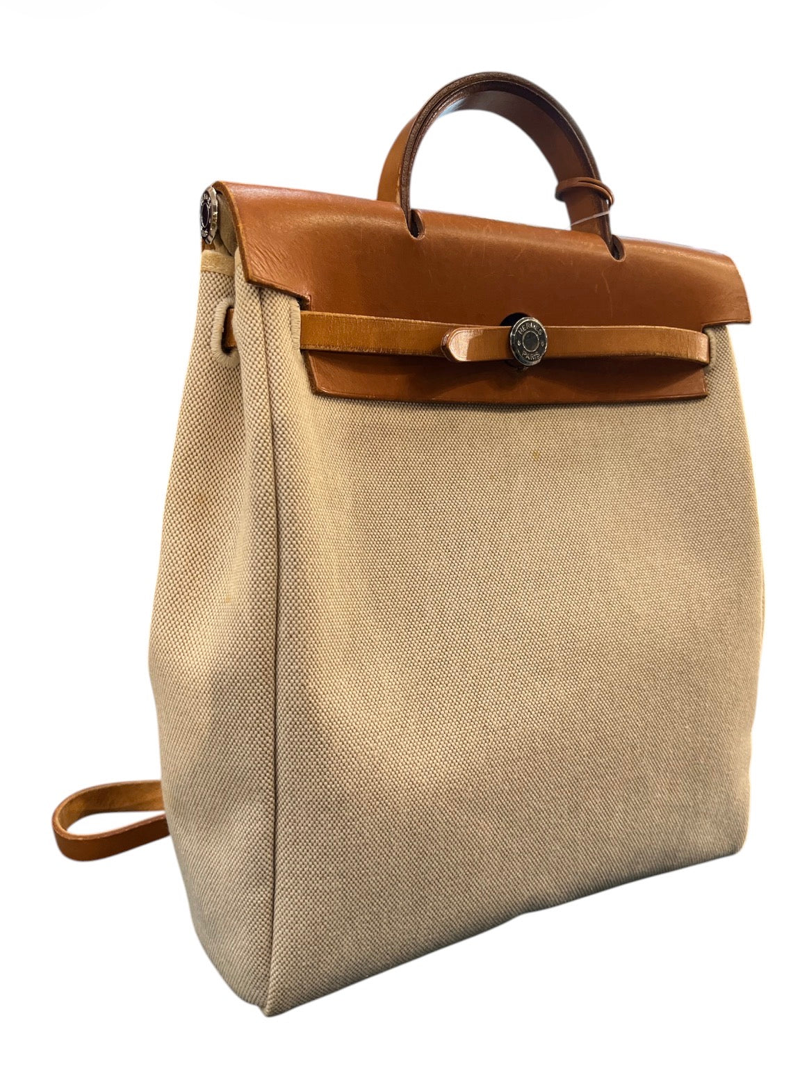 Hermès Herbag GM Backpack in Beige and Brown Canvas and Leather