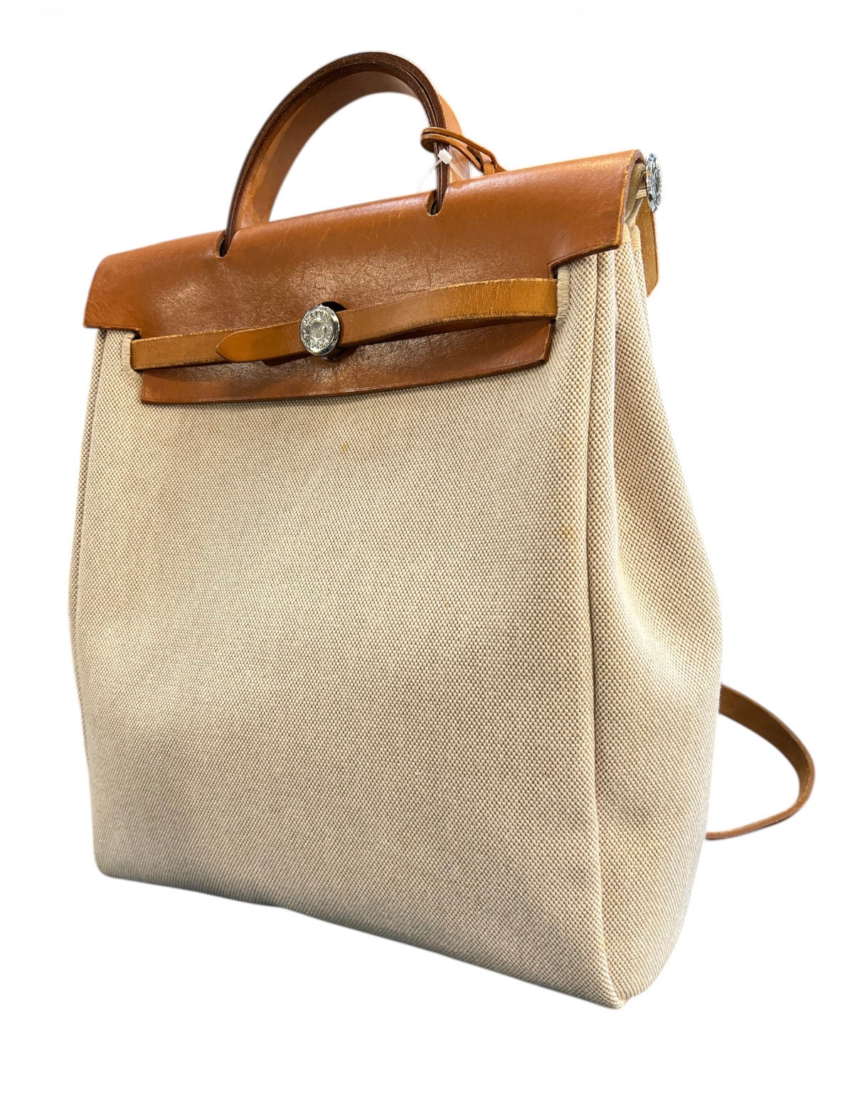 Hermès Herbag GM Backpack in Beige and Brown Canvas and Leather