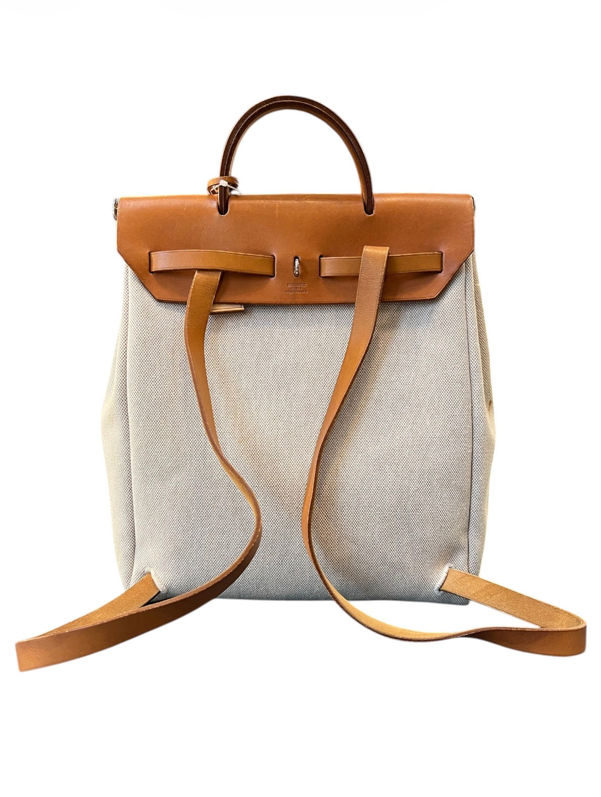 Hermès Herbag GM Backpack in Beige and Brown Canvas and Leather