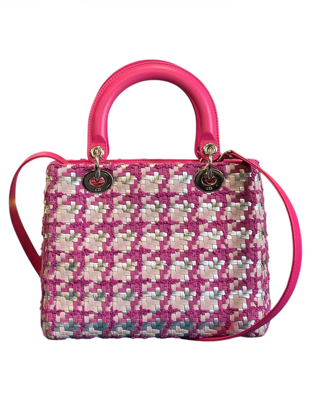 Medium Lady Dior Handbag in Lambskin and Tweed Pink
