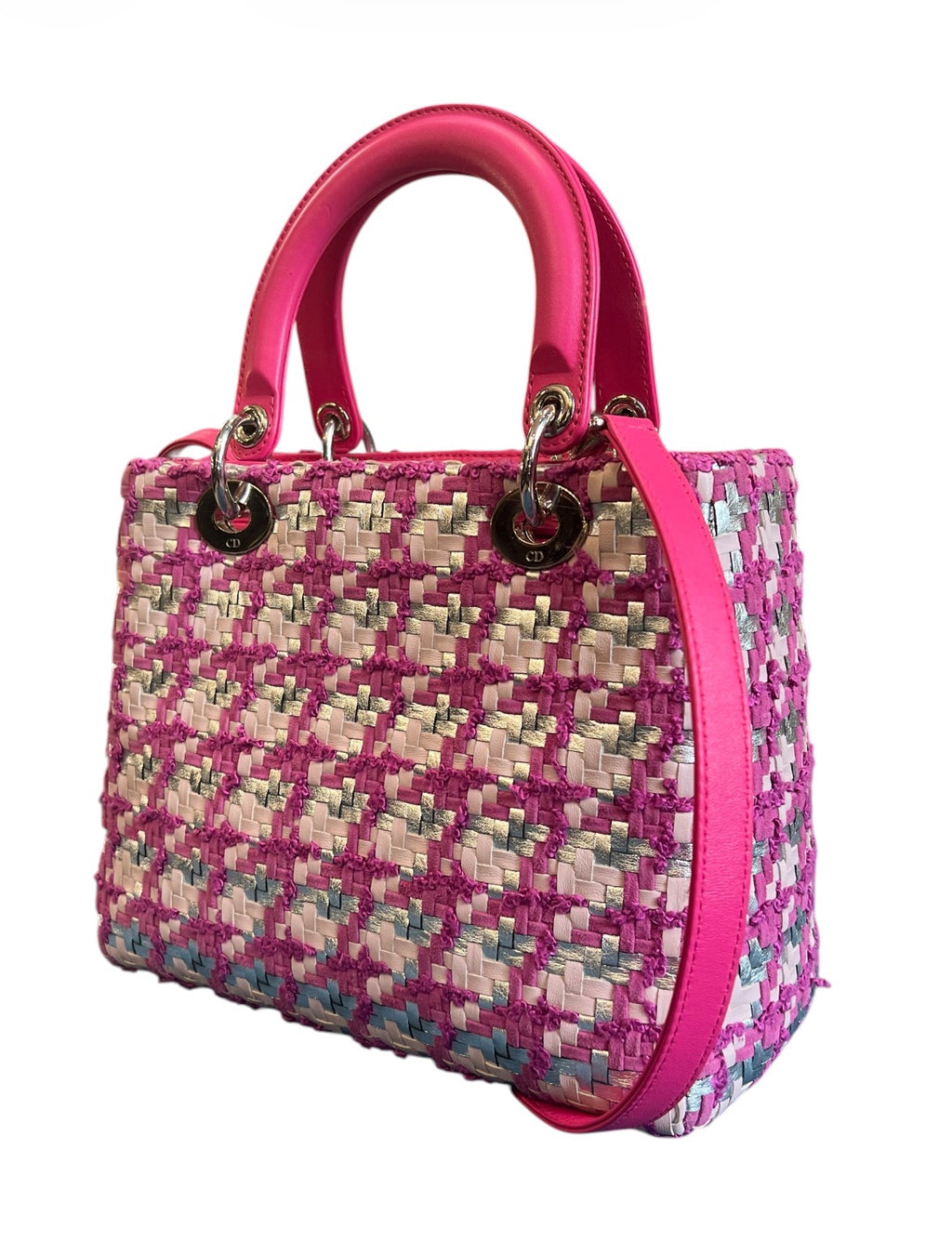 Medium Lady Dior Handbag in Lambskin and Tweed Pink