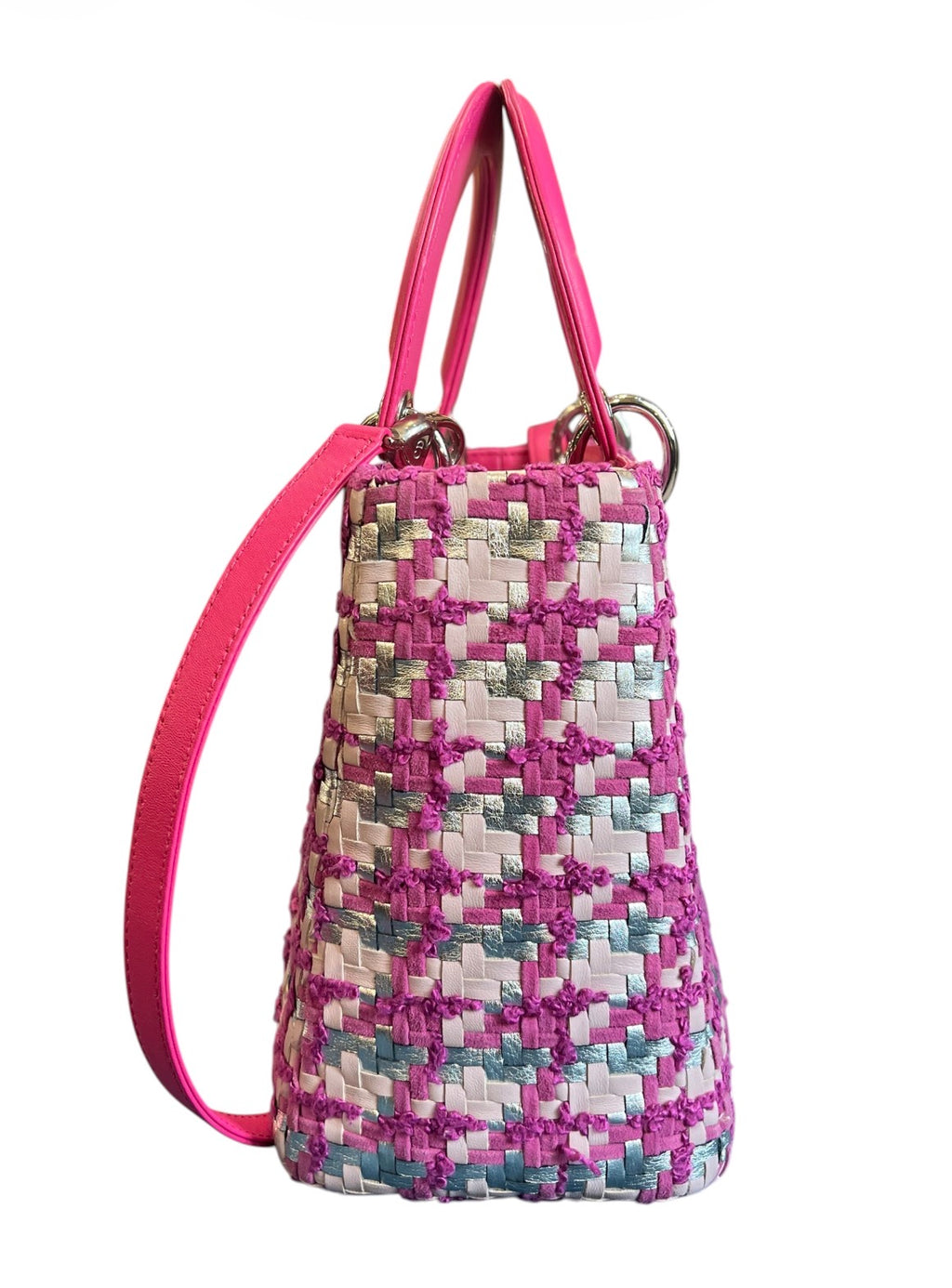 Medium Lady Dior Handbag in Lambskin and Tweed Pink