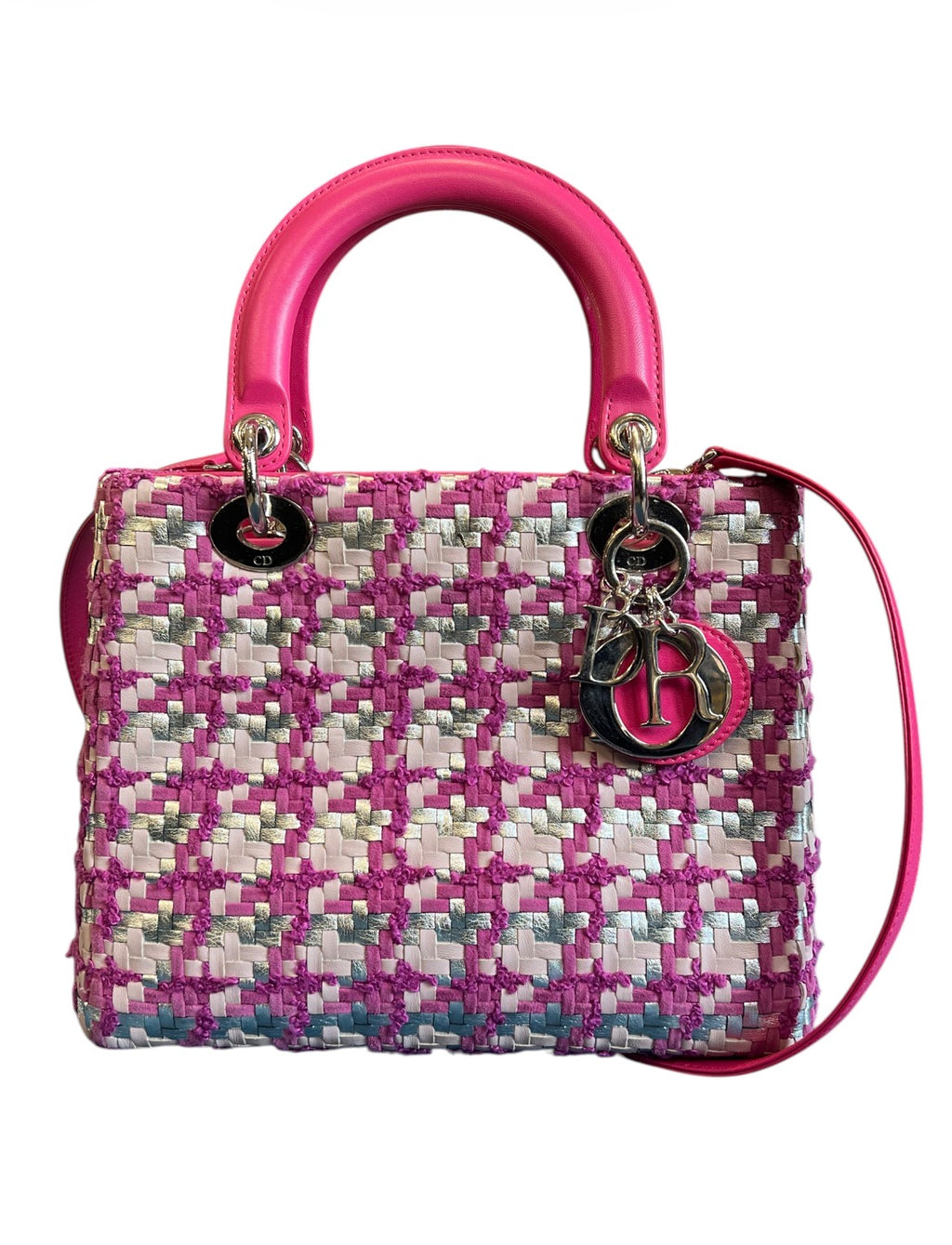 Medium Lady Dior Handbag in Lambskin and Tweed Pink