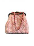 Chanel Quilted Tweed Kisslock Clutch With Chain