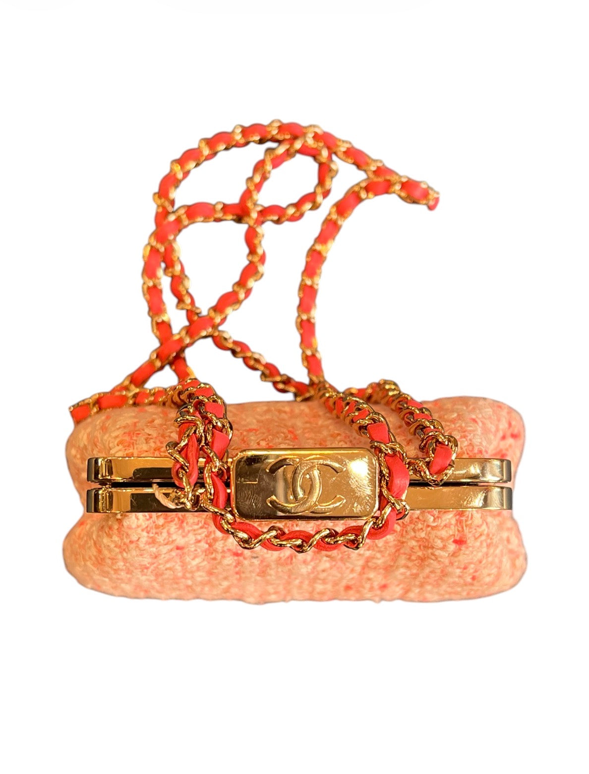 Chanel Quilted Tweed Kisslock Clutch With Chain