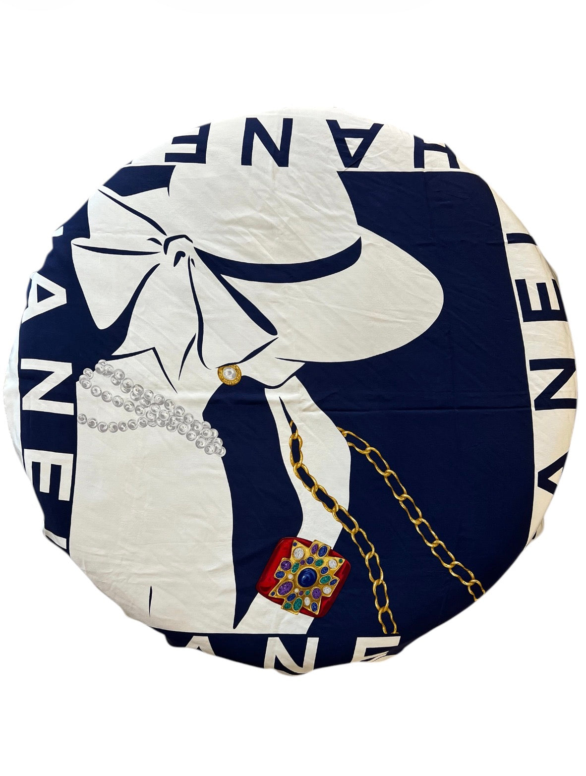 Chanel Blue and White Silk Scarf with Logo