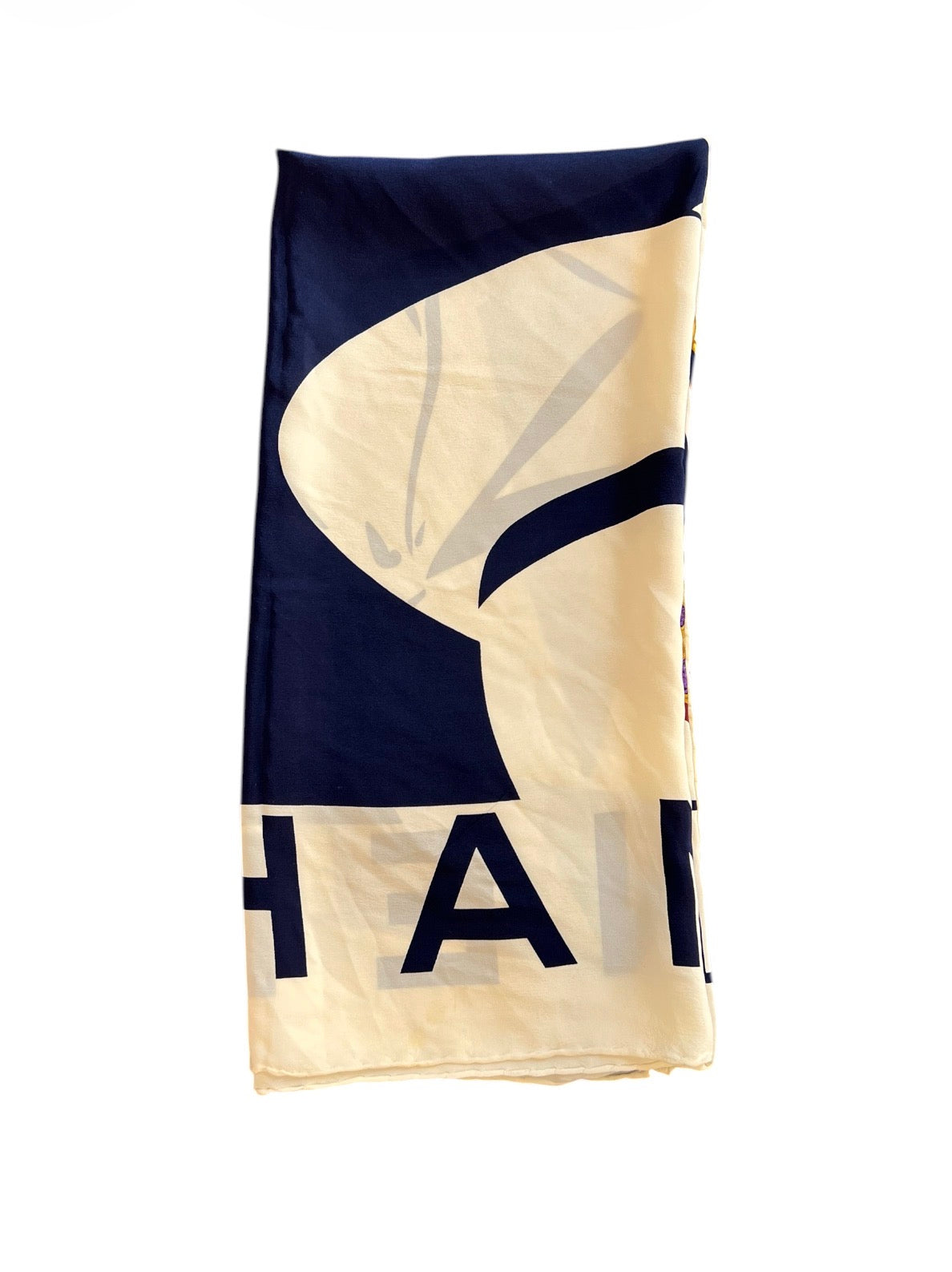 Chanel Blue and White Silk Scarf with Logo