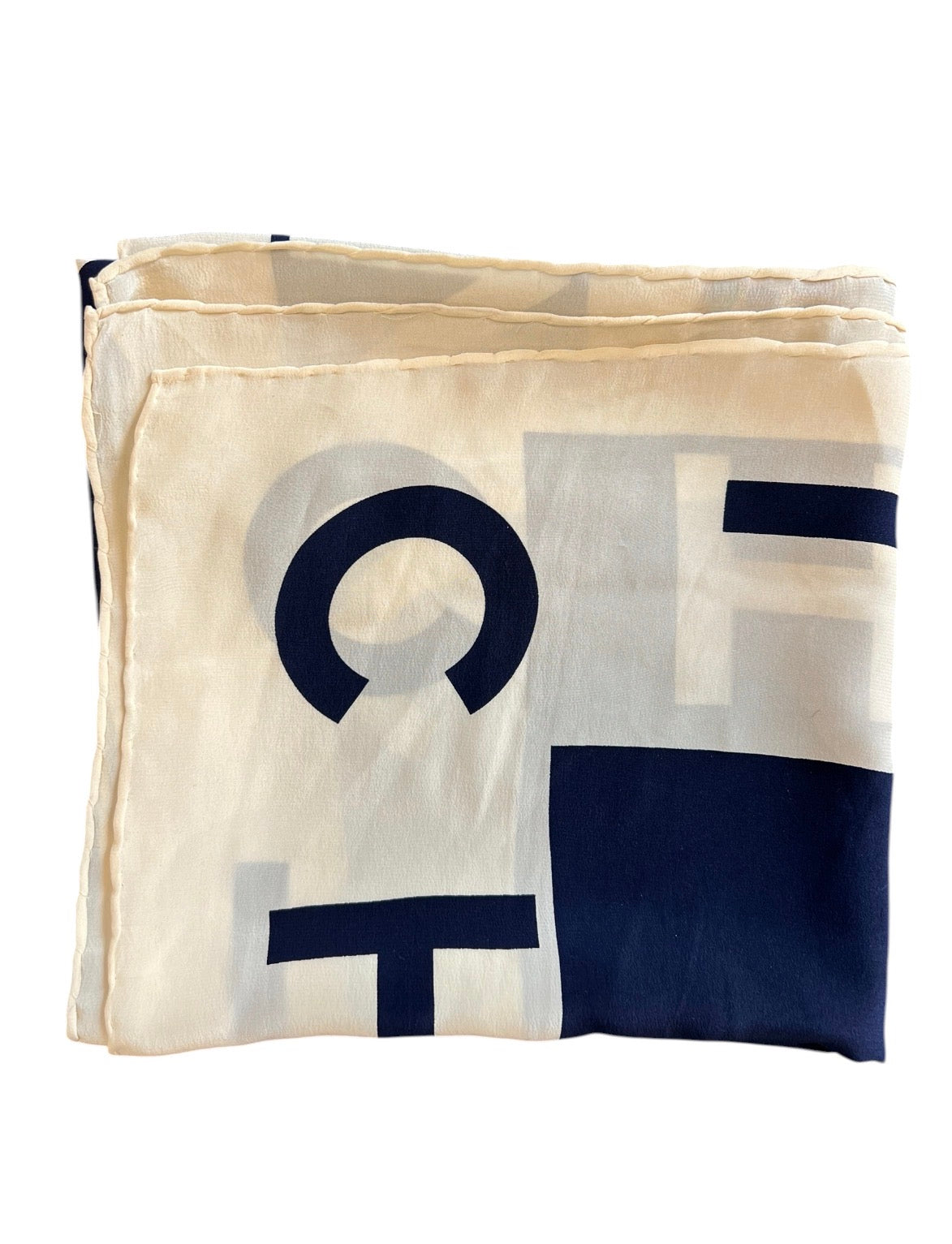 Chanel Blue and White Silk Scarf with Logo