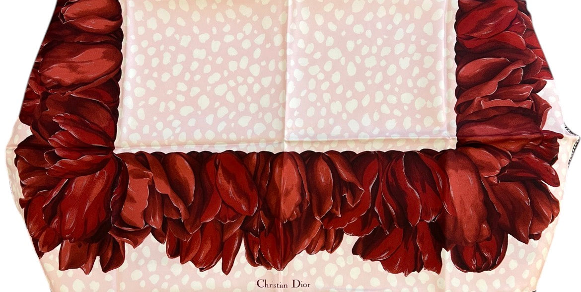 Dior Pink and Red Silk Scarf