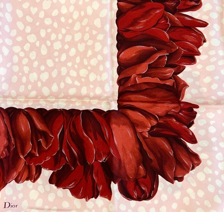 Dior Pink and Red Silk Scarf