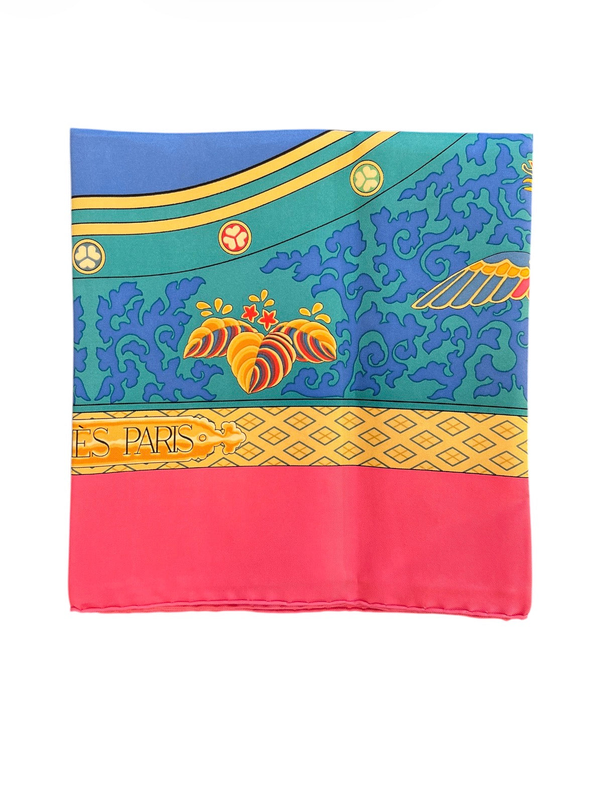 Hermès Blue and Pink Silk Scarf with Floral Patterns