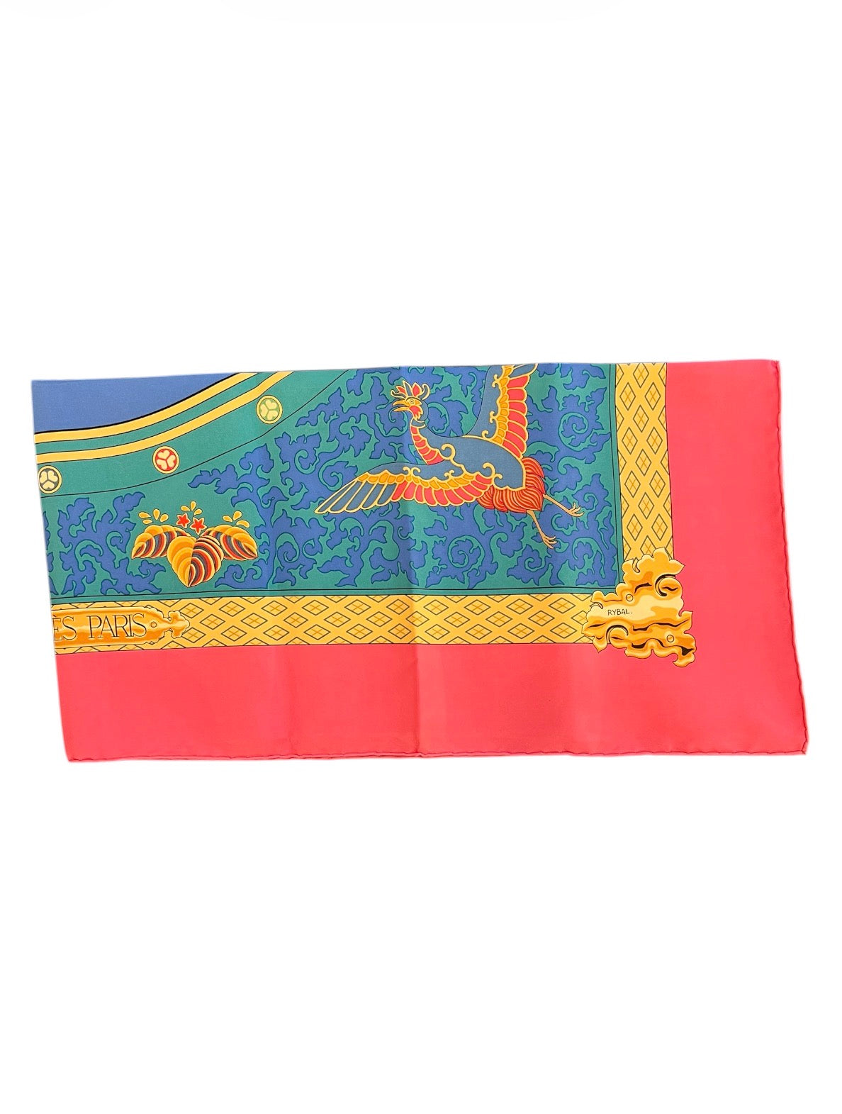 Hermès Blue and Pink Silk Scarf with Floral Patterns