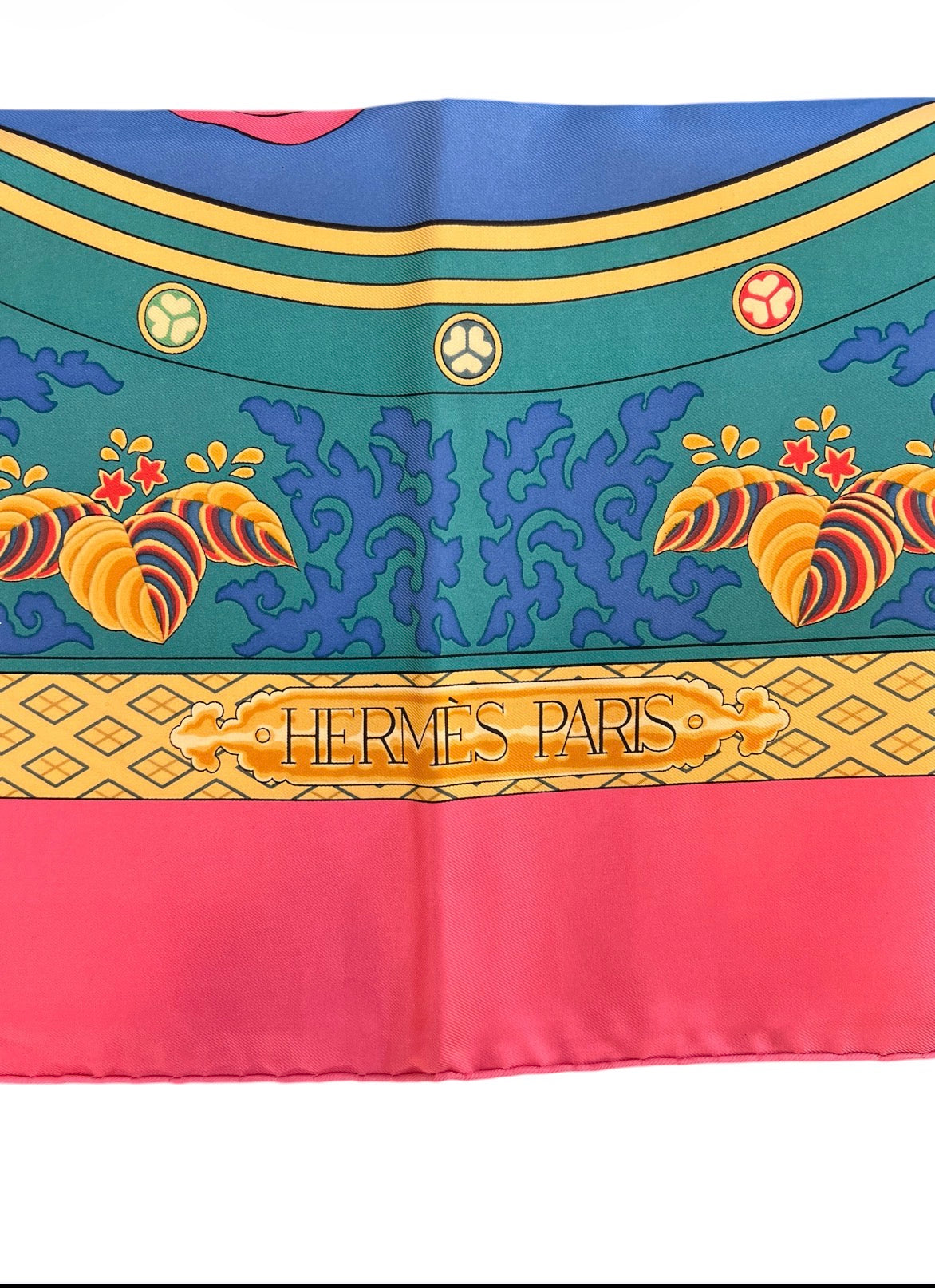 Hermès Blue and Pink Silk Scarf with Floral Patterns