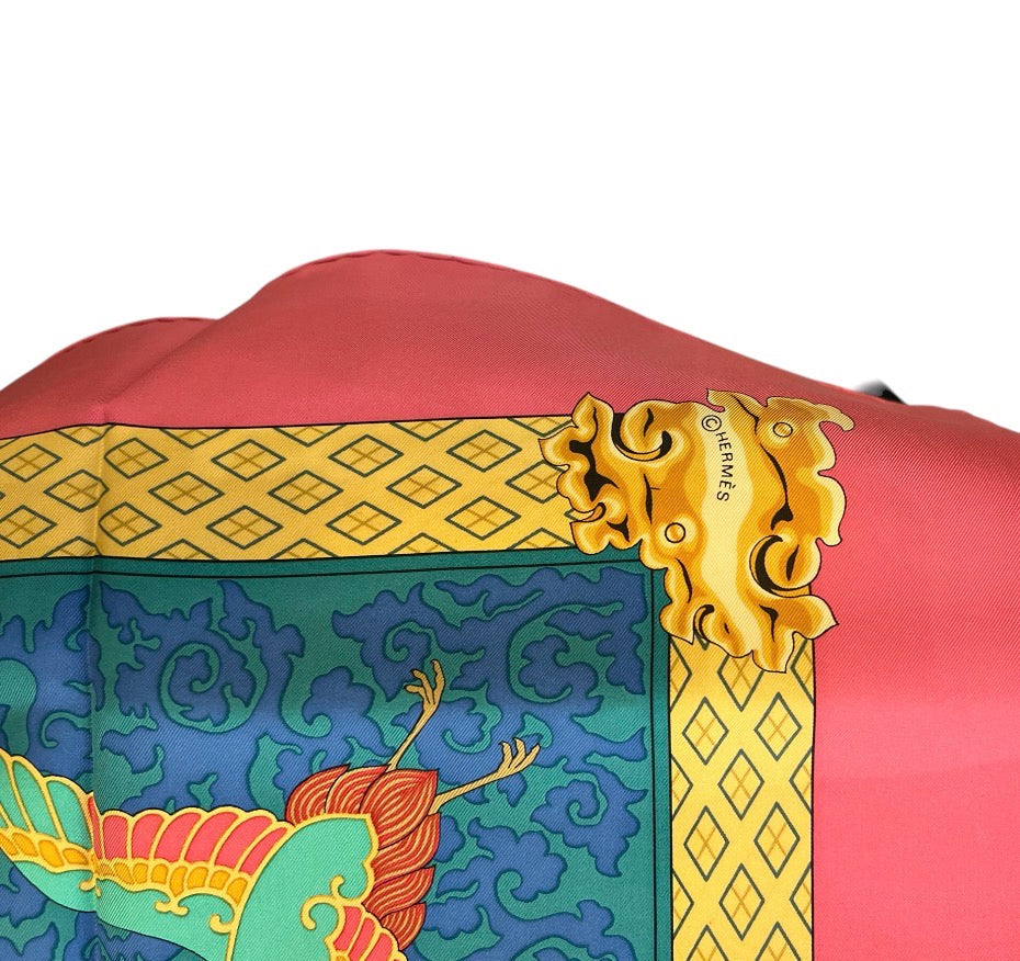 Hermès Blue and Pink Silk Scarf with Floral Patterns