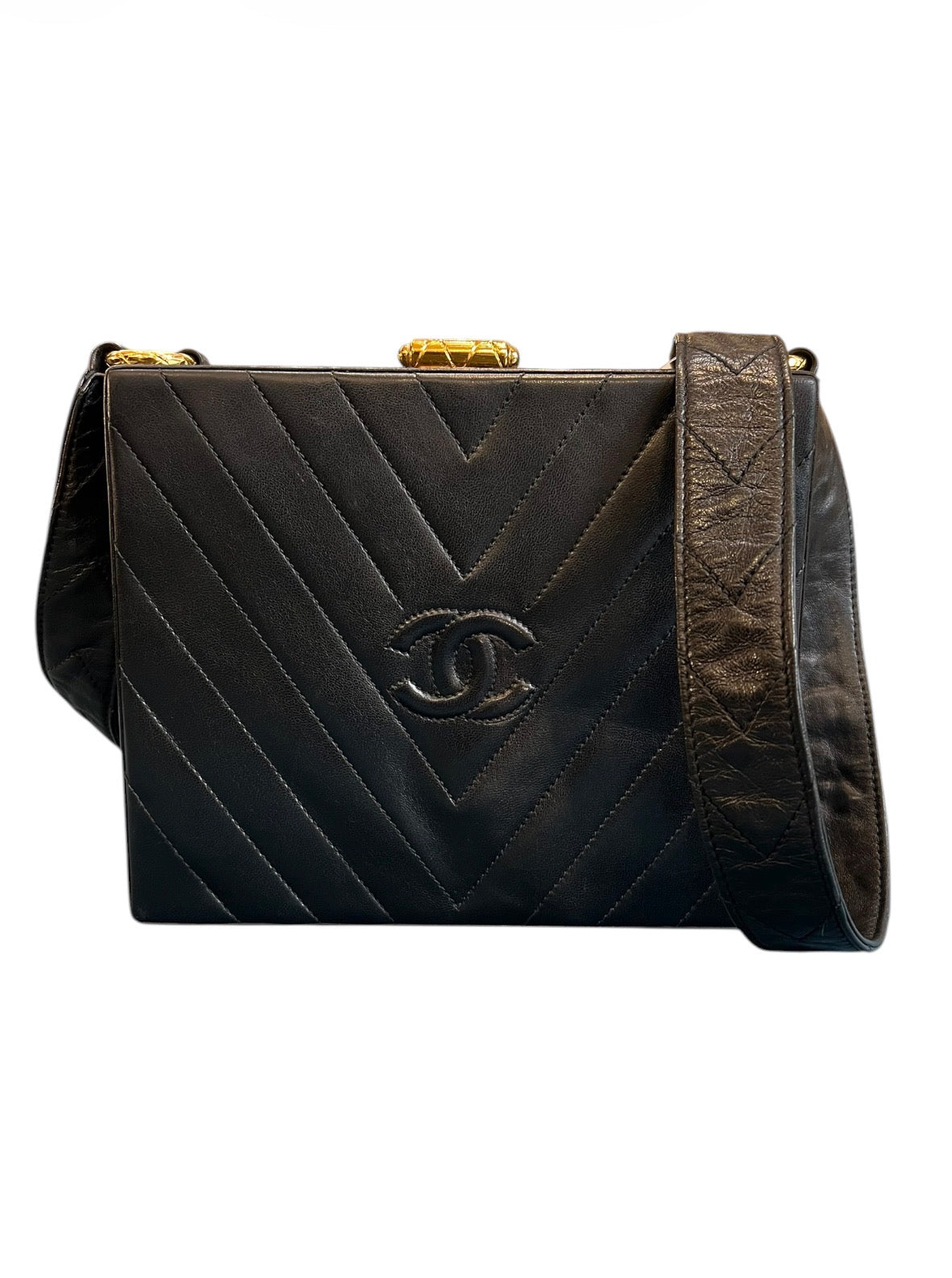 1986 Chanel Black Lambskin Shoulder Bag