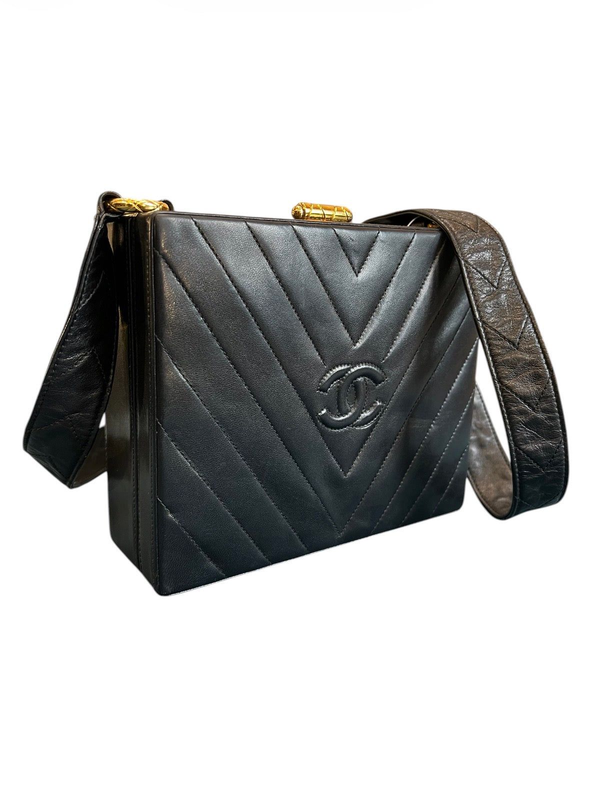 1986 Chanel Black Lambskin Shoulder Bag