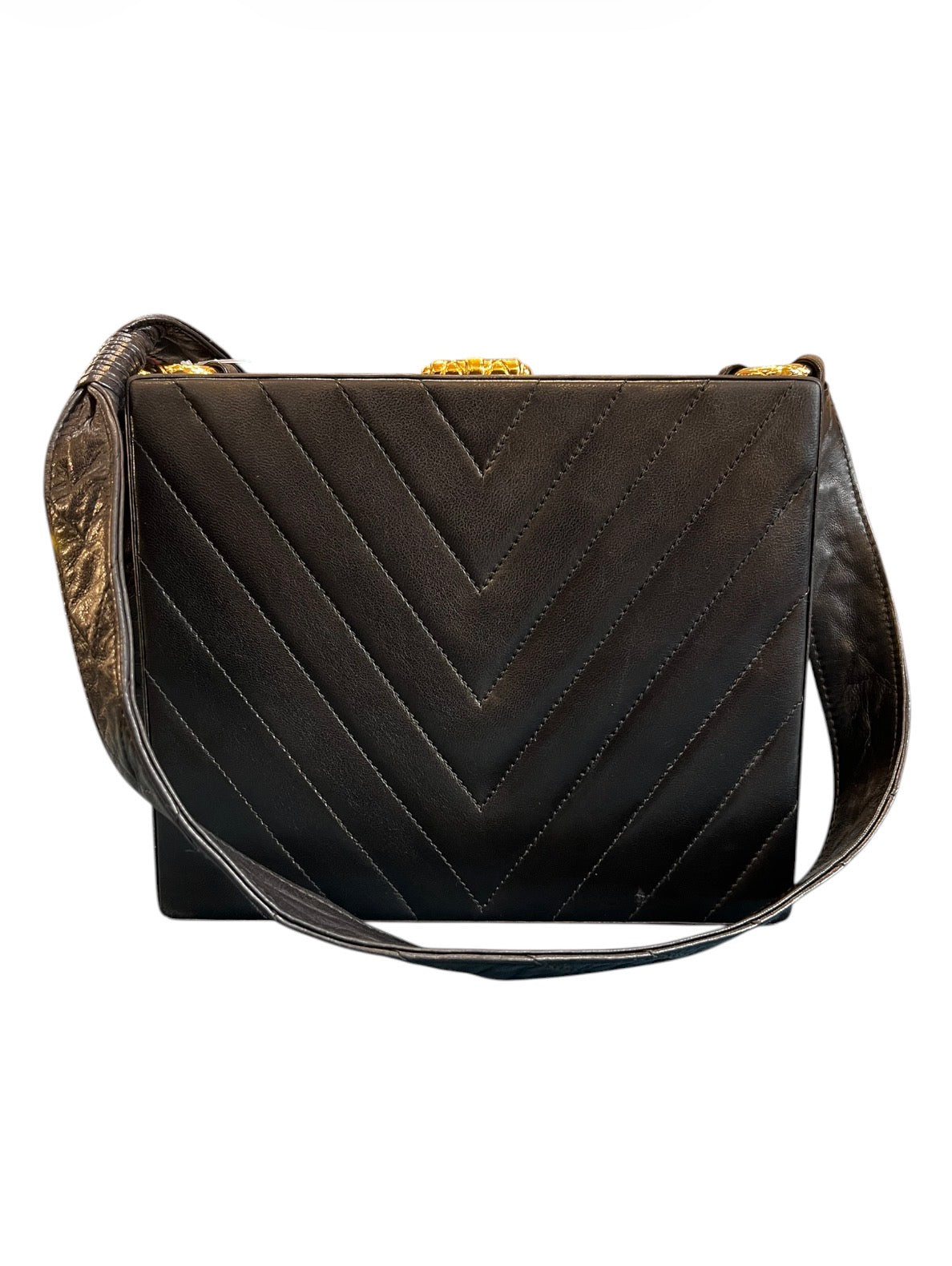 1986 Chanel Black Lambskin Shoulder Bag