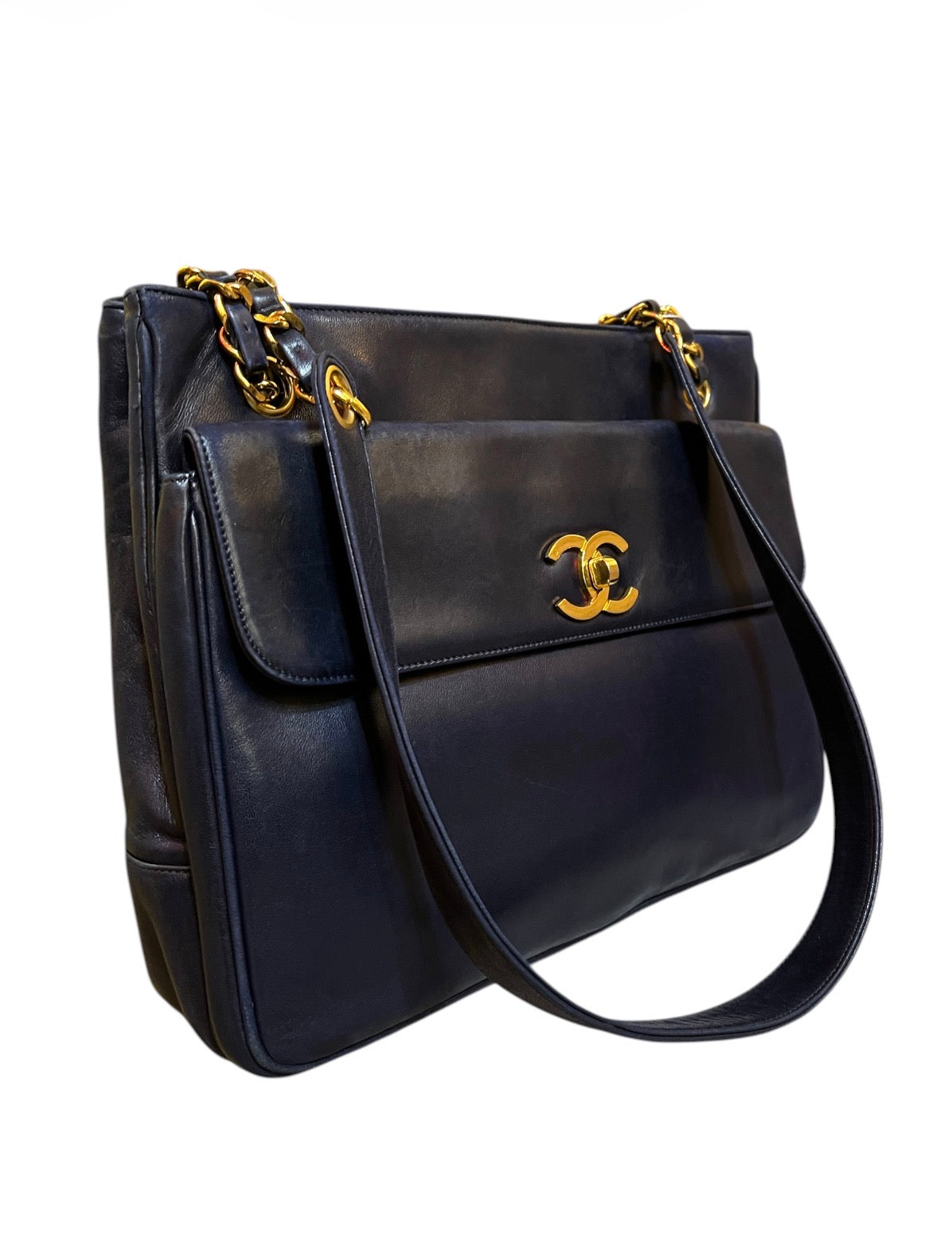 1994 Chanel Handbag, Midnight Blue Lambskin Leather CC