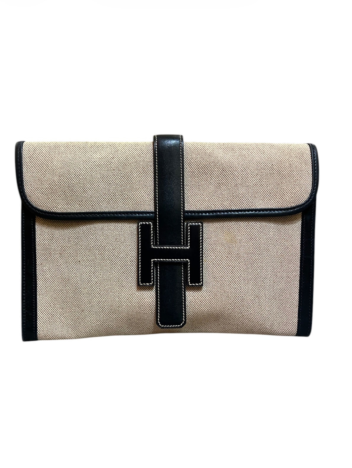 Hermès Jige 29 Canvas and Leather Clutch