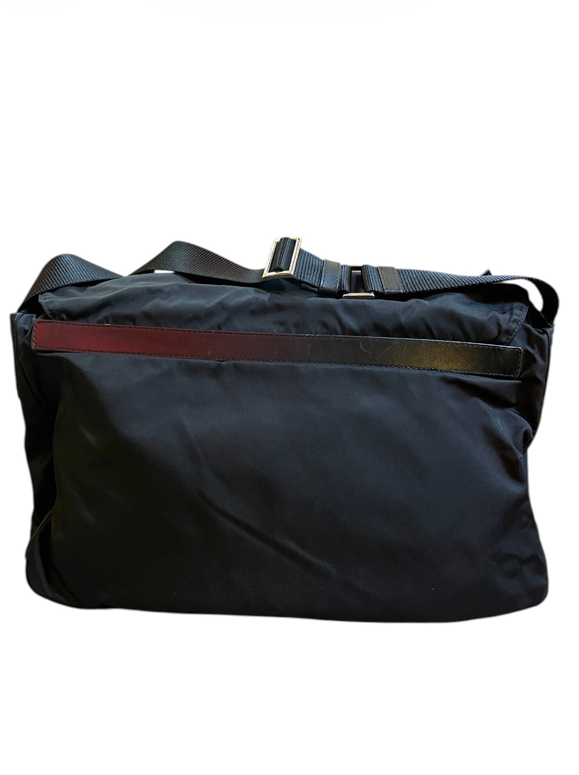 Prada Tessuto Zip Double Buckle Messenger Bag