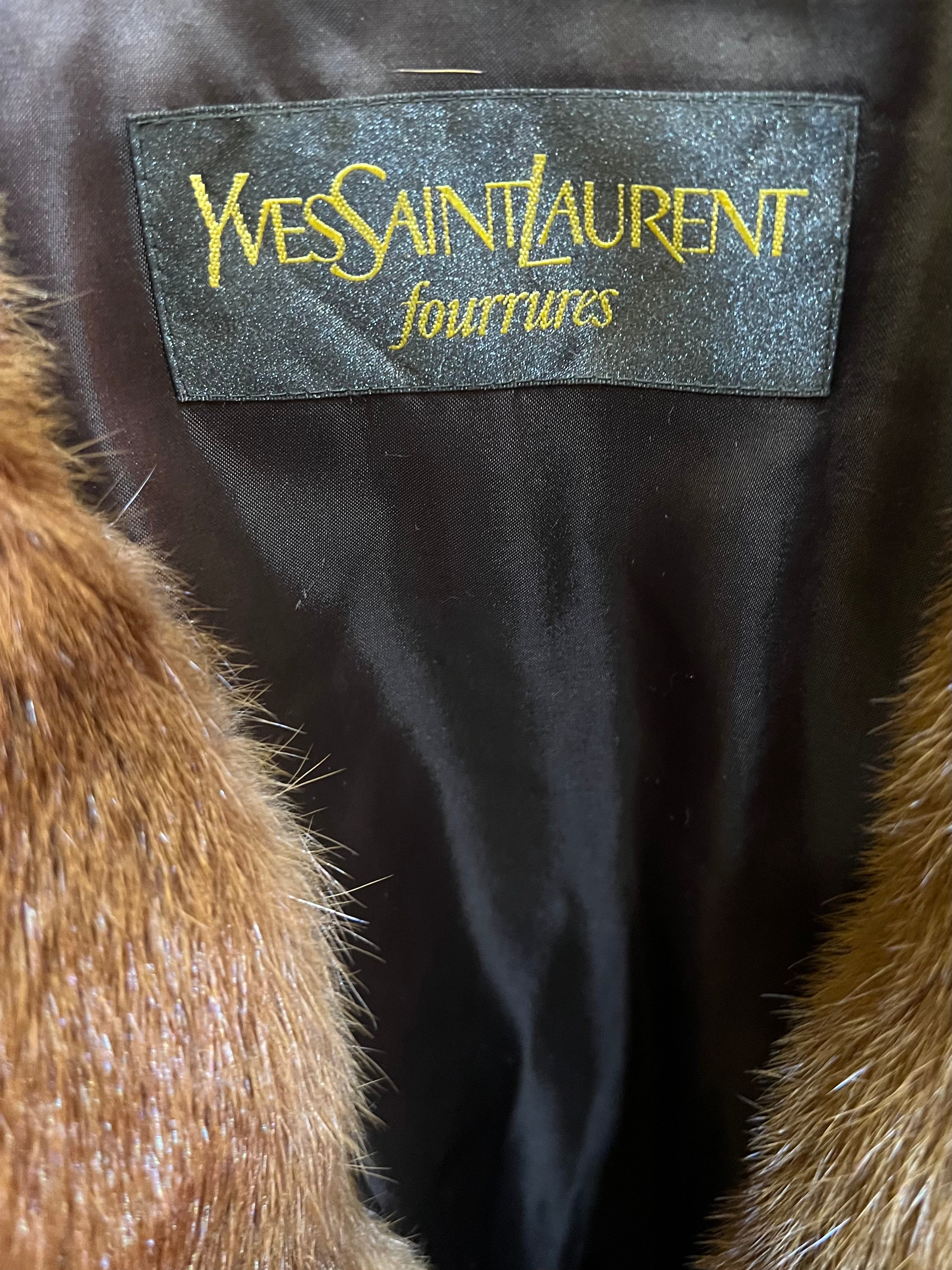 Yves Saint Laurent Khaki and Brown Fur Coat