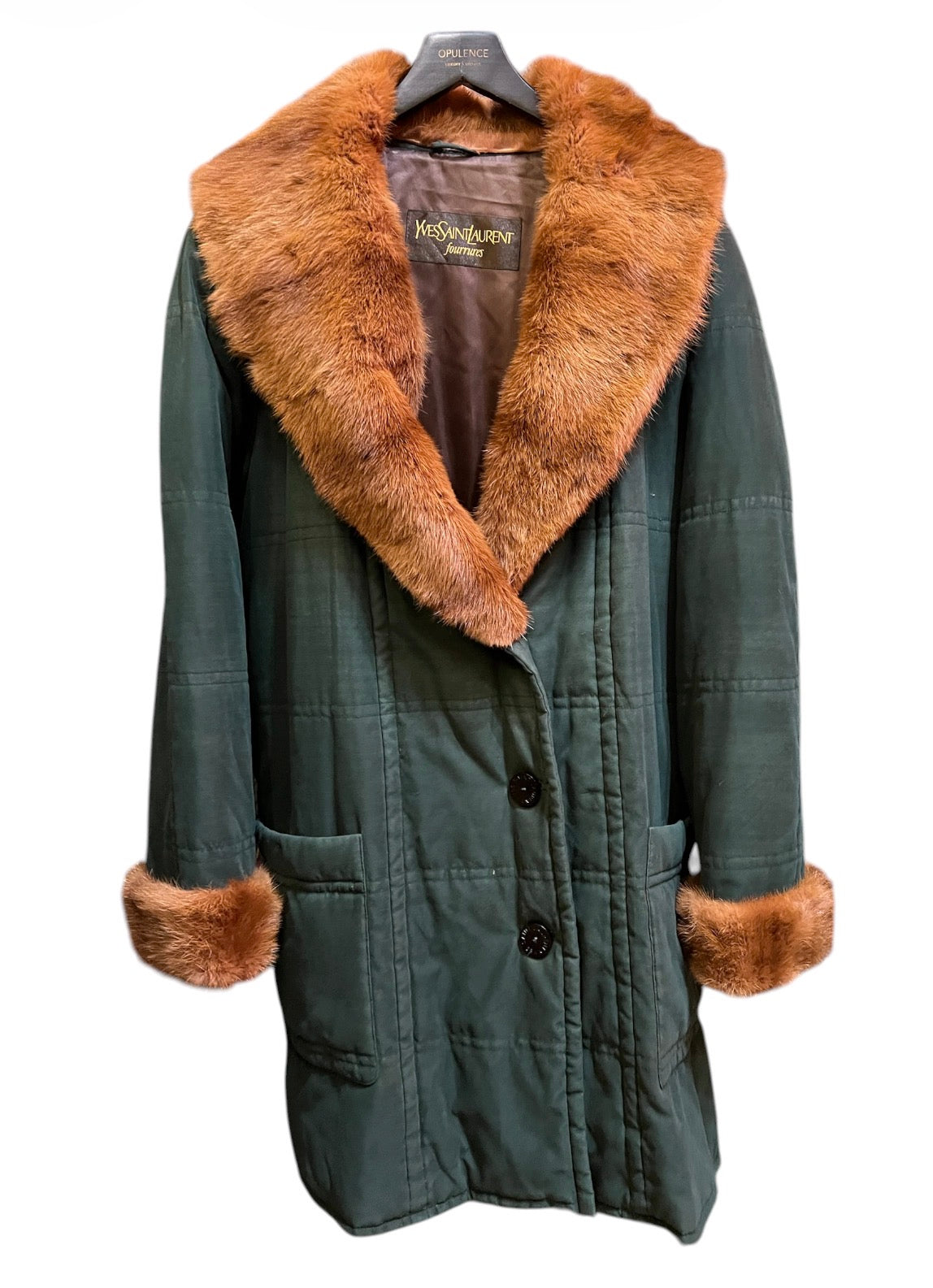 Yves Saint Laurent Khaki and Brown Fur Coat