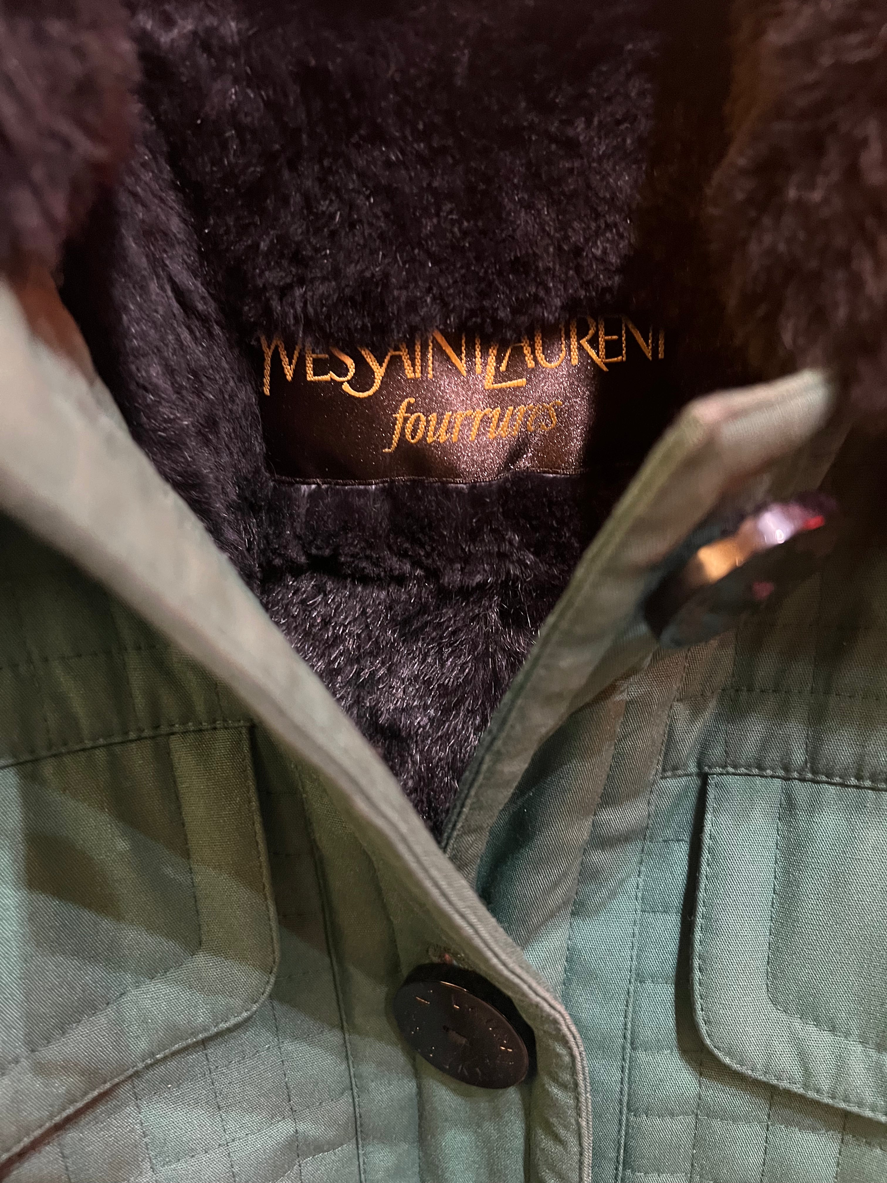 Yves Saint Laurent Green and Black Fur Coat