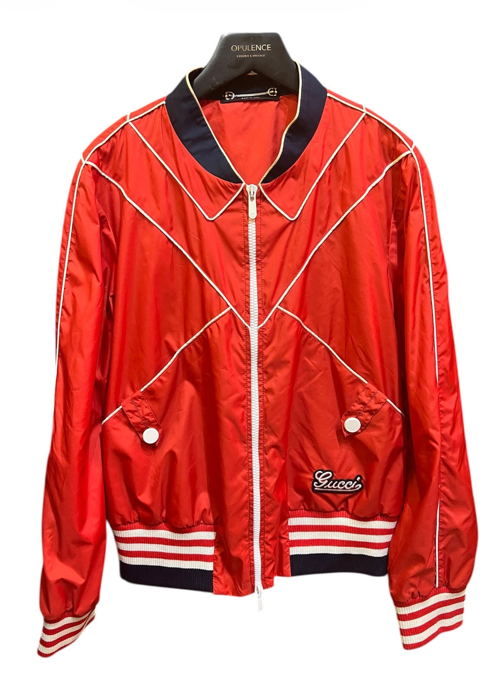 Red and white Gucci jacket